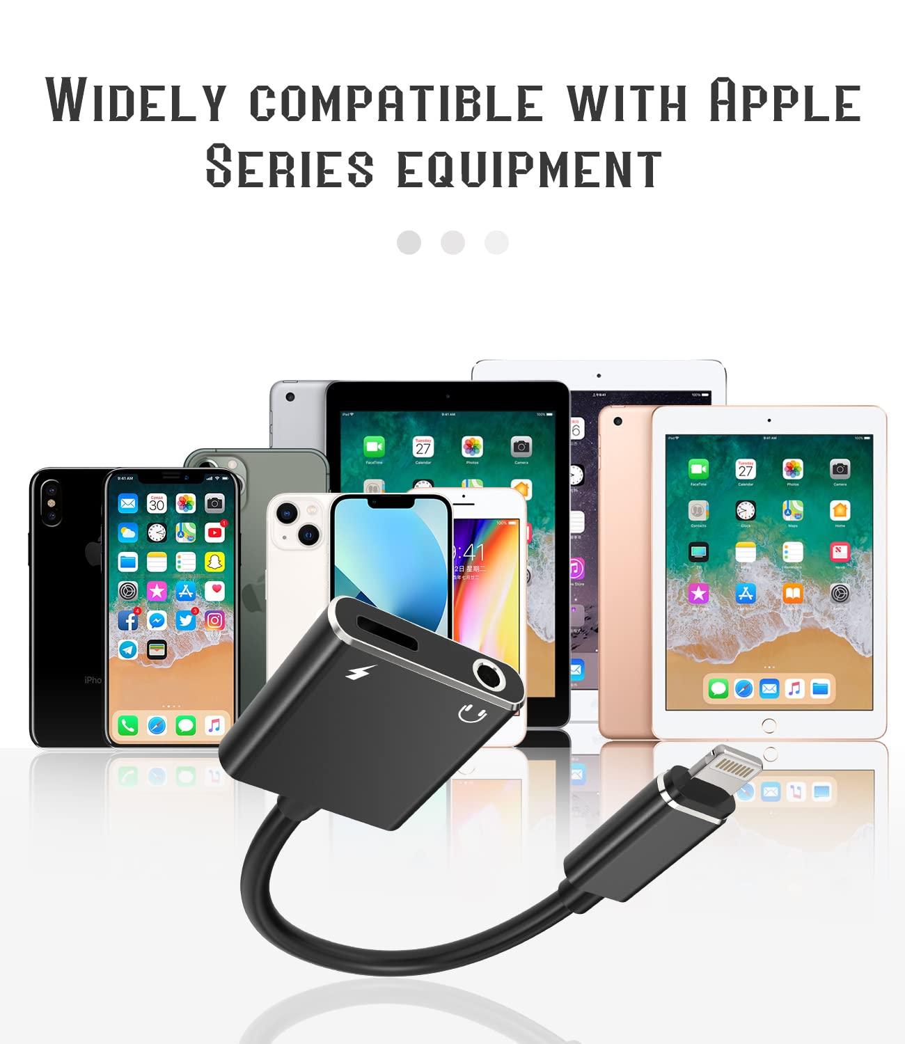 Aksenli Iphone AUX Adapter(2 in 1)Lightning to 3.5mm Headphone Splitter Charger Audio Jack Cable Dongle Adaptador Para Music Earbud Cord Earphone Charger for Apple MFI Certified 7 8Plus X Xr 12 11 13 Pro Ipad