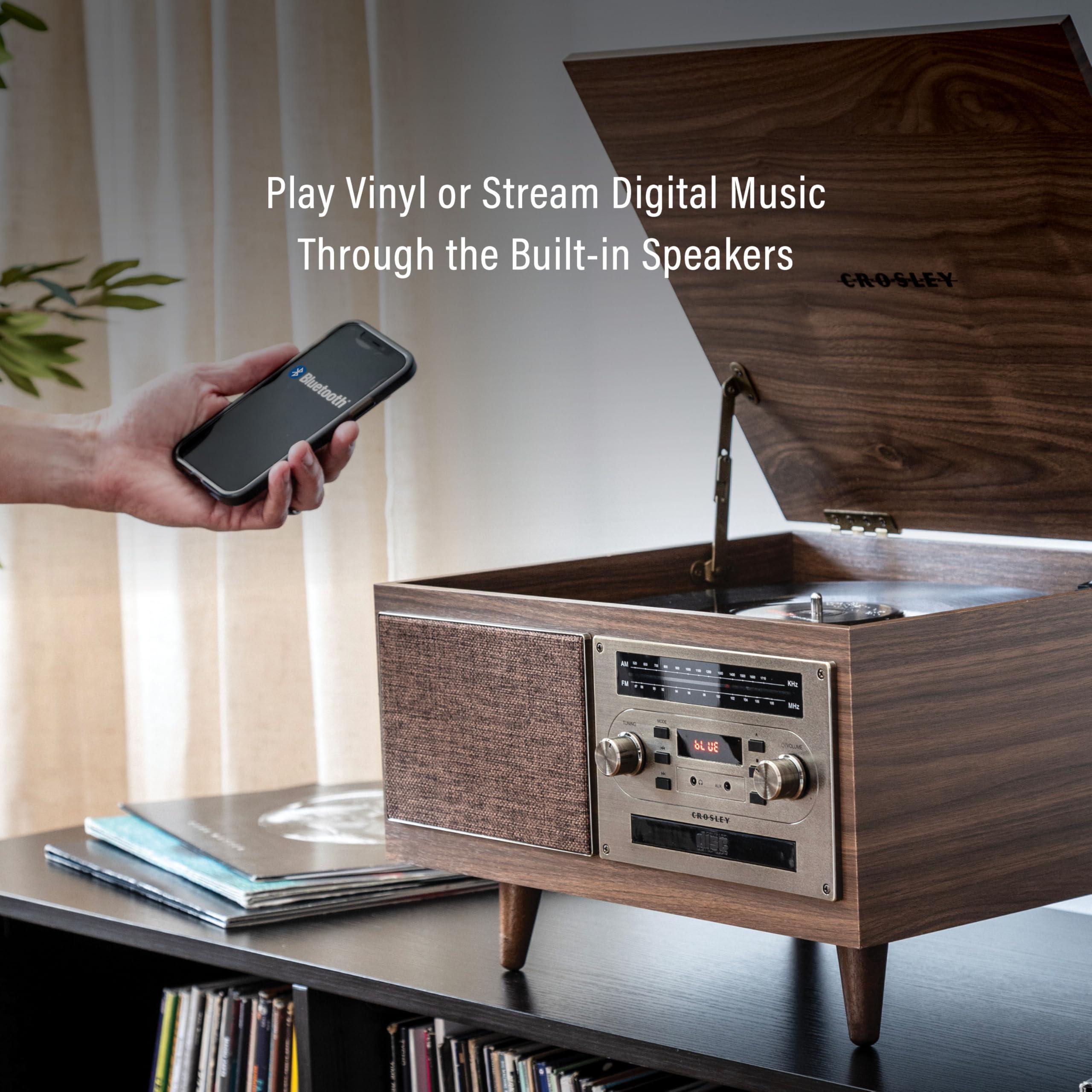 Crosley Crosley CR7023A-WA Serenade 8-in-1 Vinyl Record Player with 3-Speed Turntable, Bluetooth, AM/FM Radio, CD, Cassette, and Aux-in, Walnut
