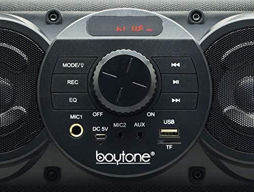 Boytone Boytone BT-18BK Portable Bluetooth Boombox Speaker, 80W Peak Indoor/Outdoor, Loud Sound, Deeper Bass, EQ, 5\" Subwoofer, Tweeter, FM, 9H Playtime, USB, Micro SD, Microphone, Recording, LED Light