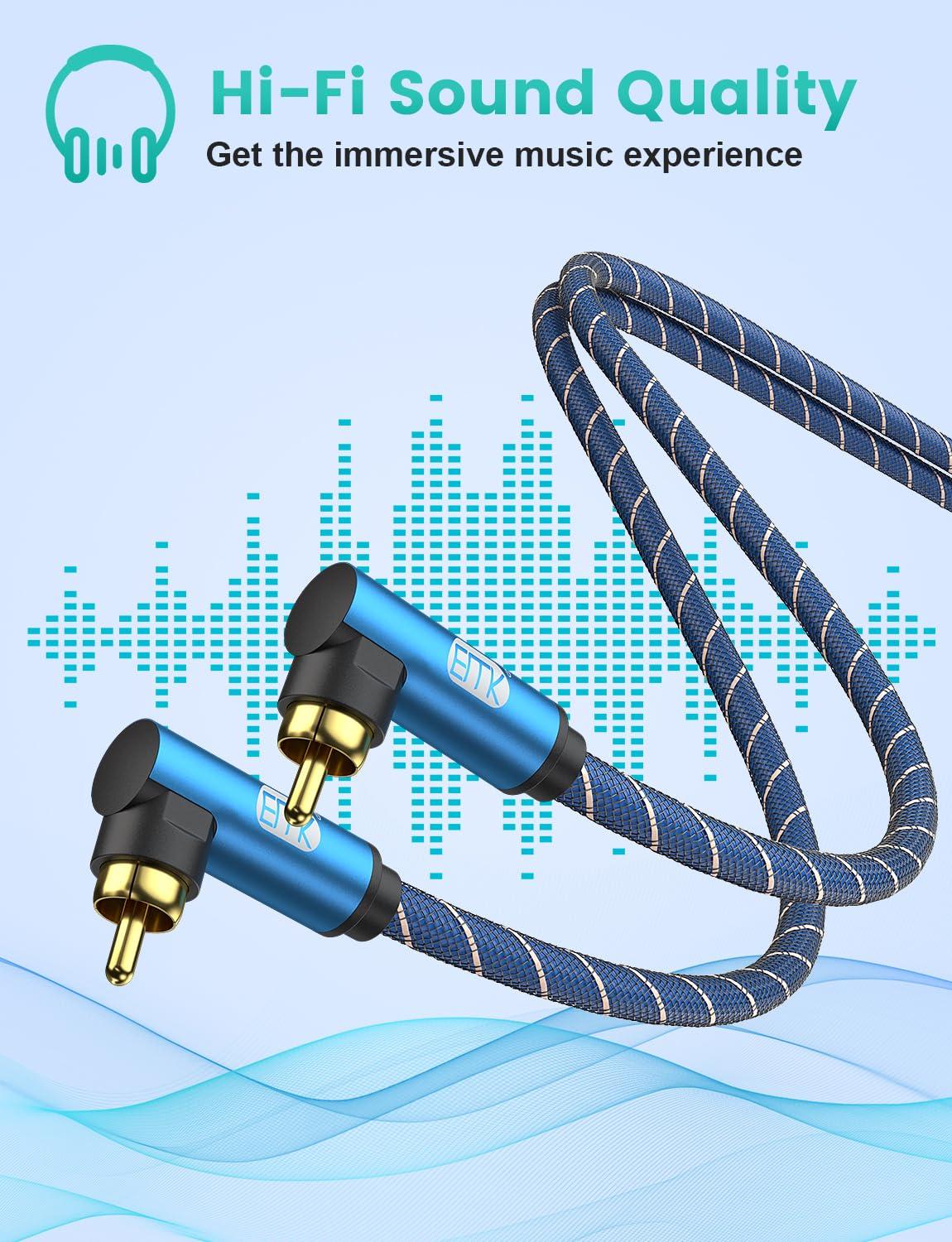 EMK EMK 90 Degree Subwoofer Cable, RCA Cable Male to Male Digital Coaxial Audio Cable for Subwoofer, TV, Sound Bars, Amplifier,Speaker and More-Blue (90 Degree to 90 Degree(1 Pack), 10FT/3M)