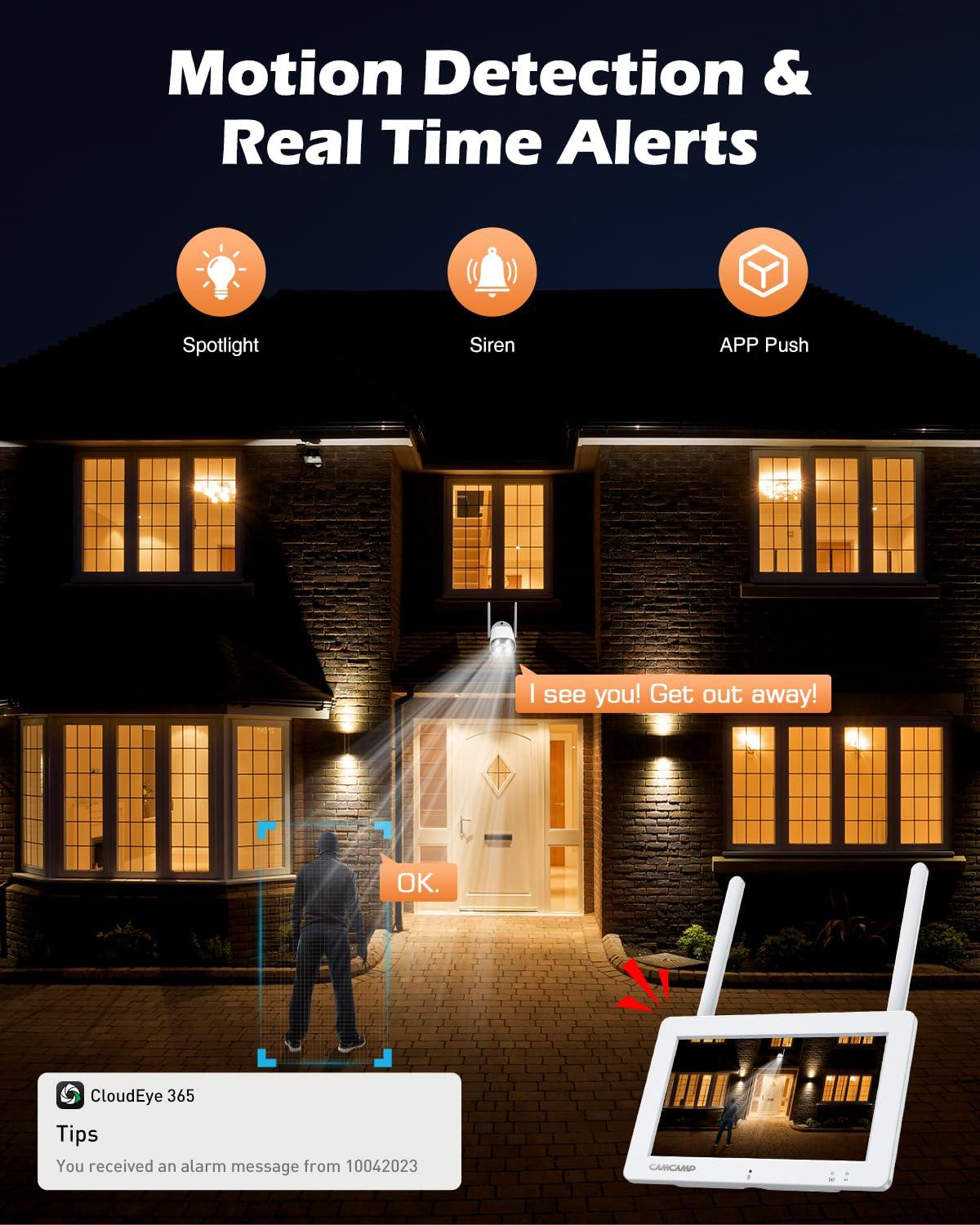 Camcamp Camcamp Wireless Security Camera System with 7" Touchscreen Monitor & 2PCS 2K Wired Outdoor Security Camera, Plug-in Power, Color Night Vision, 2 Way Audio, Motion Detection, 32GB SD Card Included