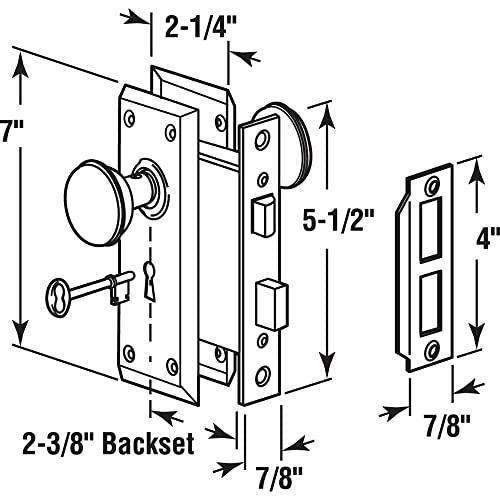 PRIME-LINE Prime-Line E 2293 Mortise Keyed Lock Set with Polished Brass Knob Perfect for Replacing Broken Antique Lock Sets and More, Fits 1-3/8 In.-1-3/4 In. Interior Doors, Polished Brass (Single Pack)