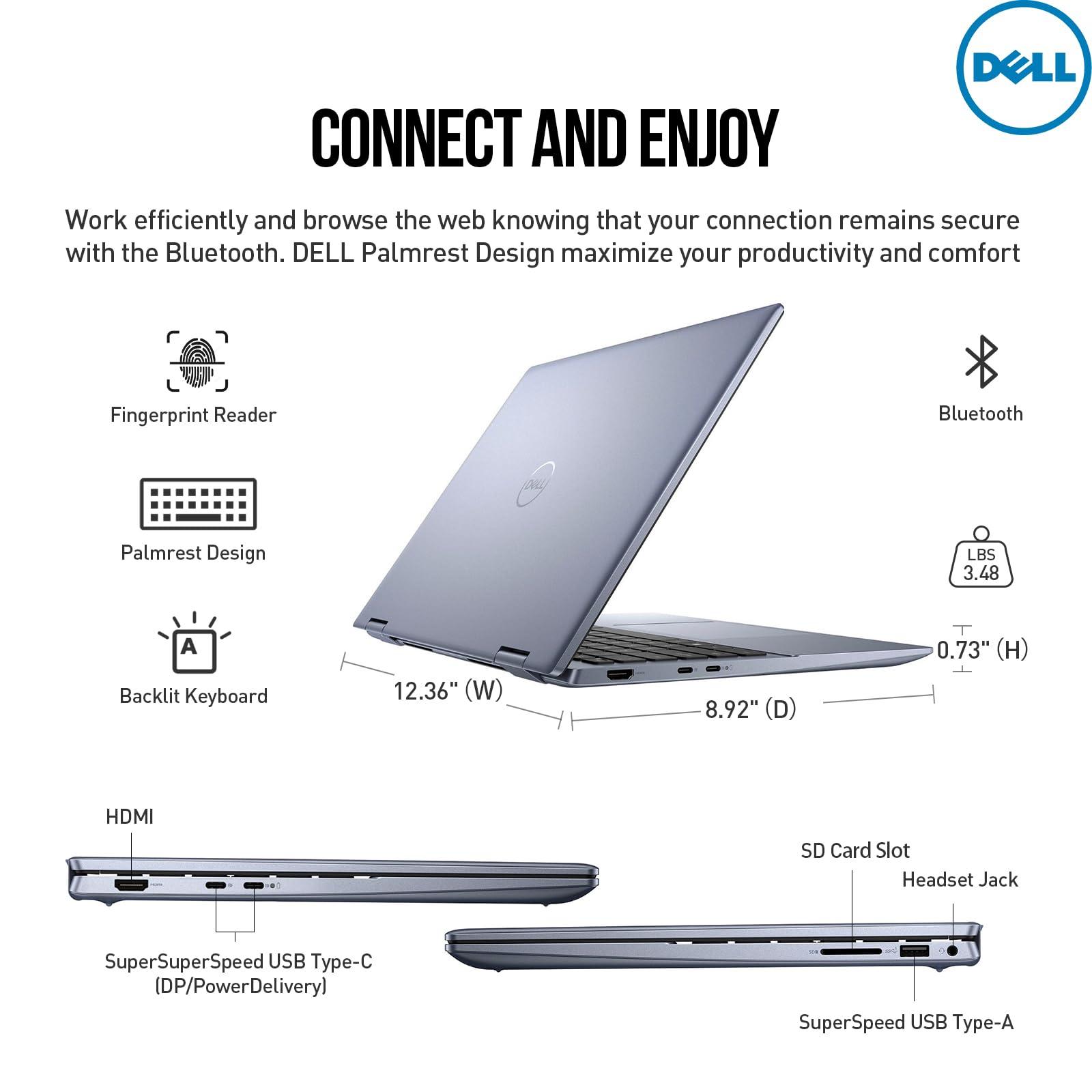 Dell Dell Inspiron 14 2 in 1 Touchscreen Laptop, 14" FHD+ Touch Screen Convertible, AMD Ryzen 5, 8GB RAM 256GB SSD, Windows 11 Pro Lifetime Office, Backlit Keyboard,Fingerprint Reader, HDMI
