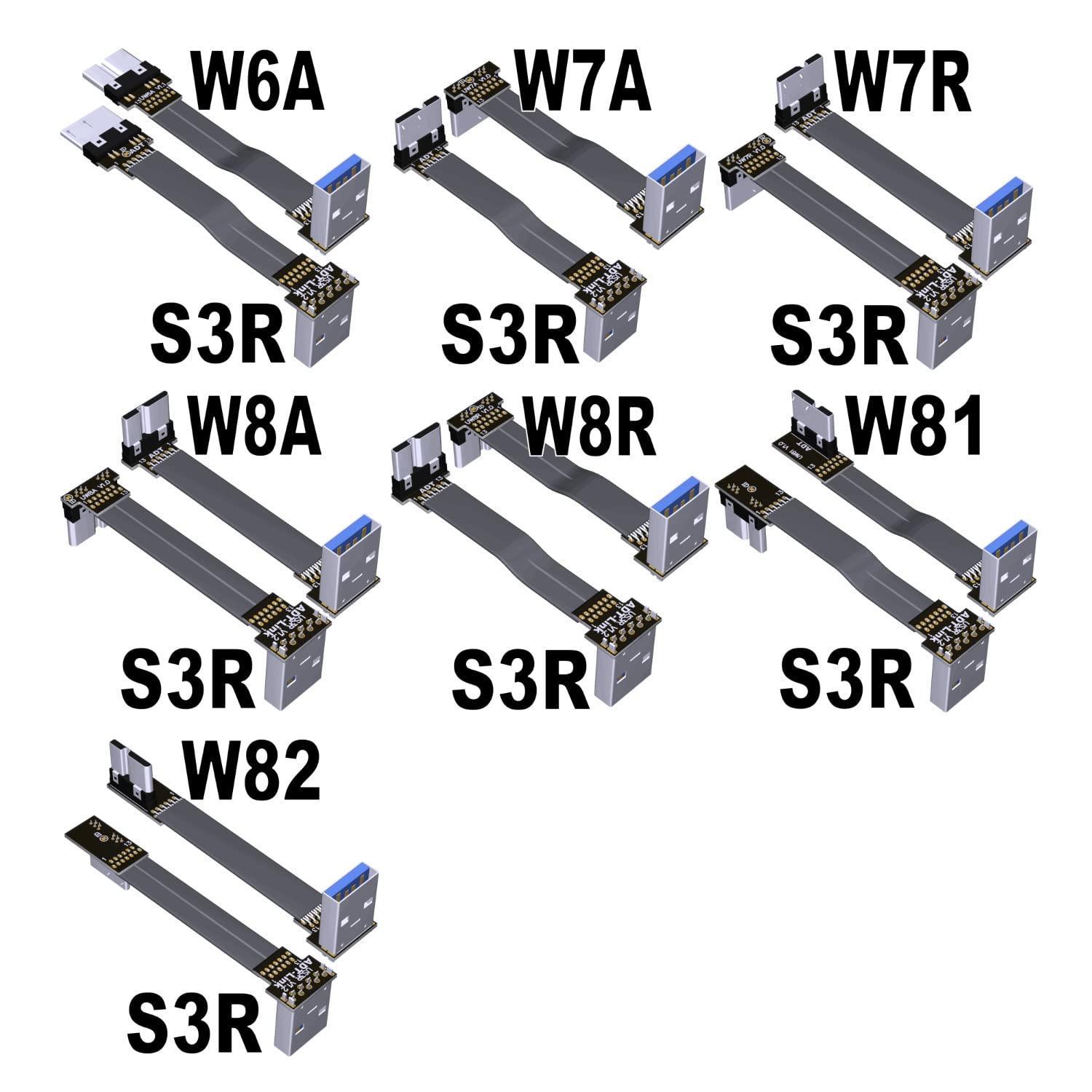ADTLINK ADT-Link USB 3.0 Type A Male to Micro-B Male Ribbon Flat EMI Shielding Flat Cable FPC USB 3.0 Micro B 90 Degree Angle Connector Up Downward (20cm, S1B-W6A)