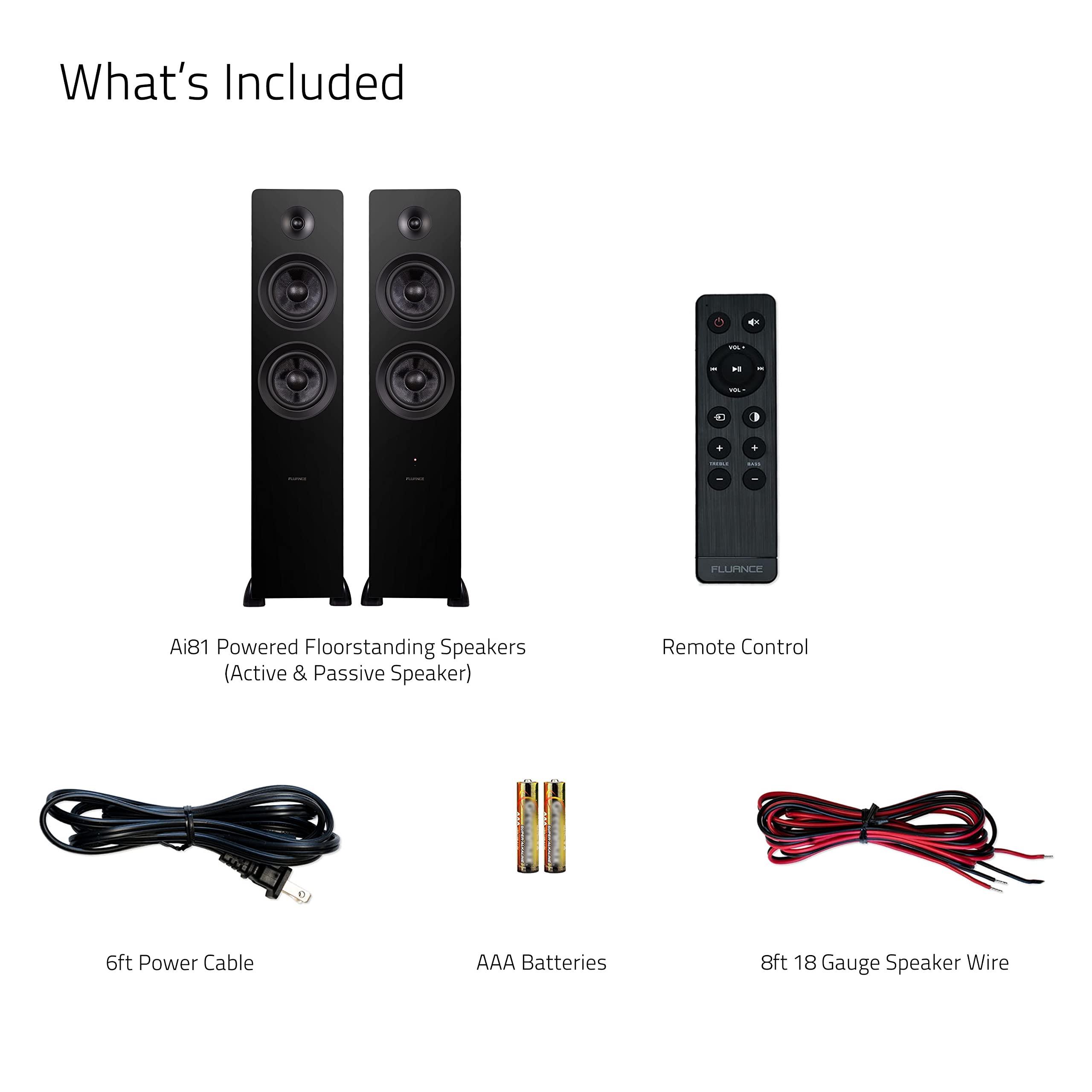 Fluance Fluance Ai81 Powered Floorstanding Tower Speakers and DB10 10" Low Frequency Ported Front Firing Powered Subwoofer with 15 Feet RCA Ultimate Performance Collection Subwoofer Cable (Black Ash)