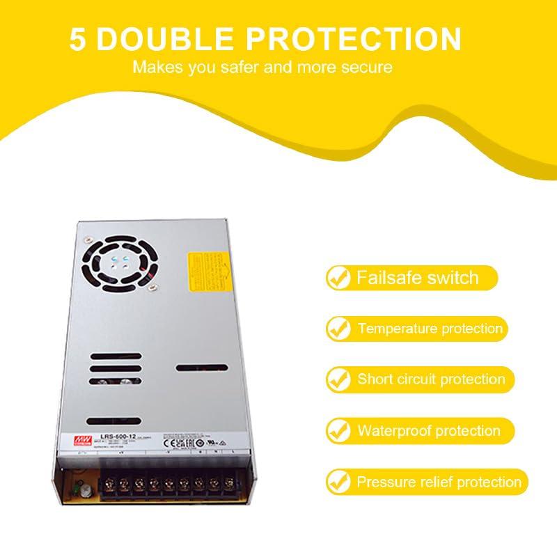 DirectNine Basics Mean Well LRS-600-12 600W 12V AC-DC Single Output Switching Power Supply - Industrial Grade, High Efficiency for Automation, Robotics, CNC, Packaging Machinery