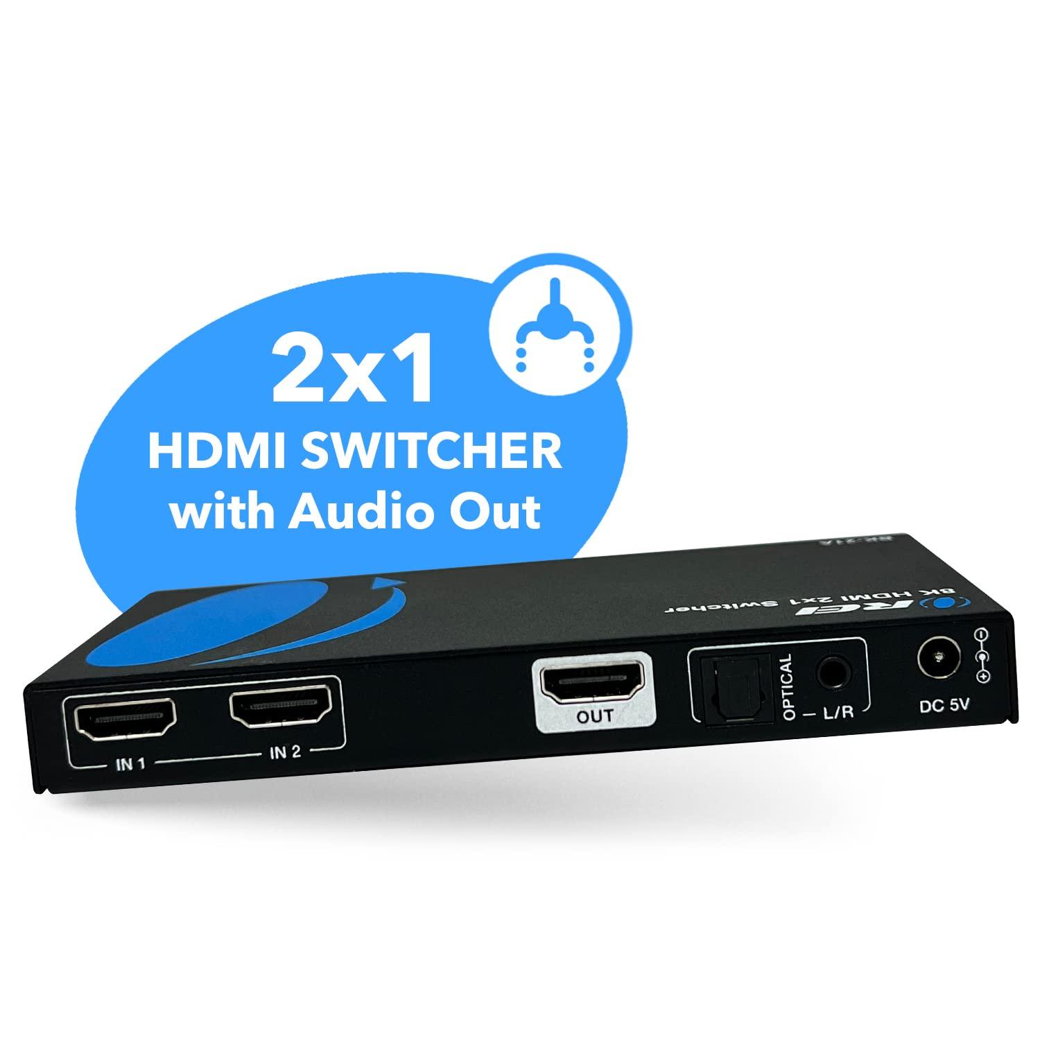 OREI OREI 8K HDMI 2.1 Switch 4K@120hz Switcher 2 in 1 Out, with Audio Extraction 48Gbps Bandwidth, Ideal for Gaming and Streaming (BK-21A)