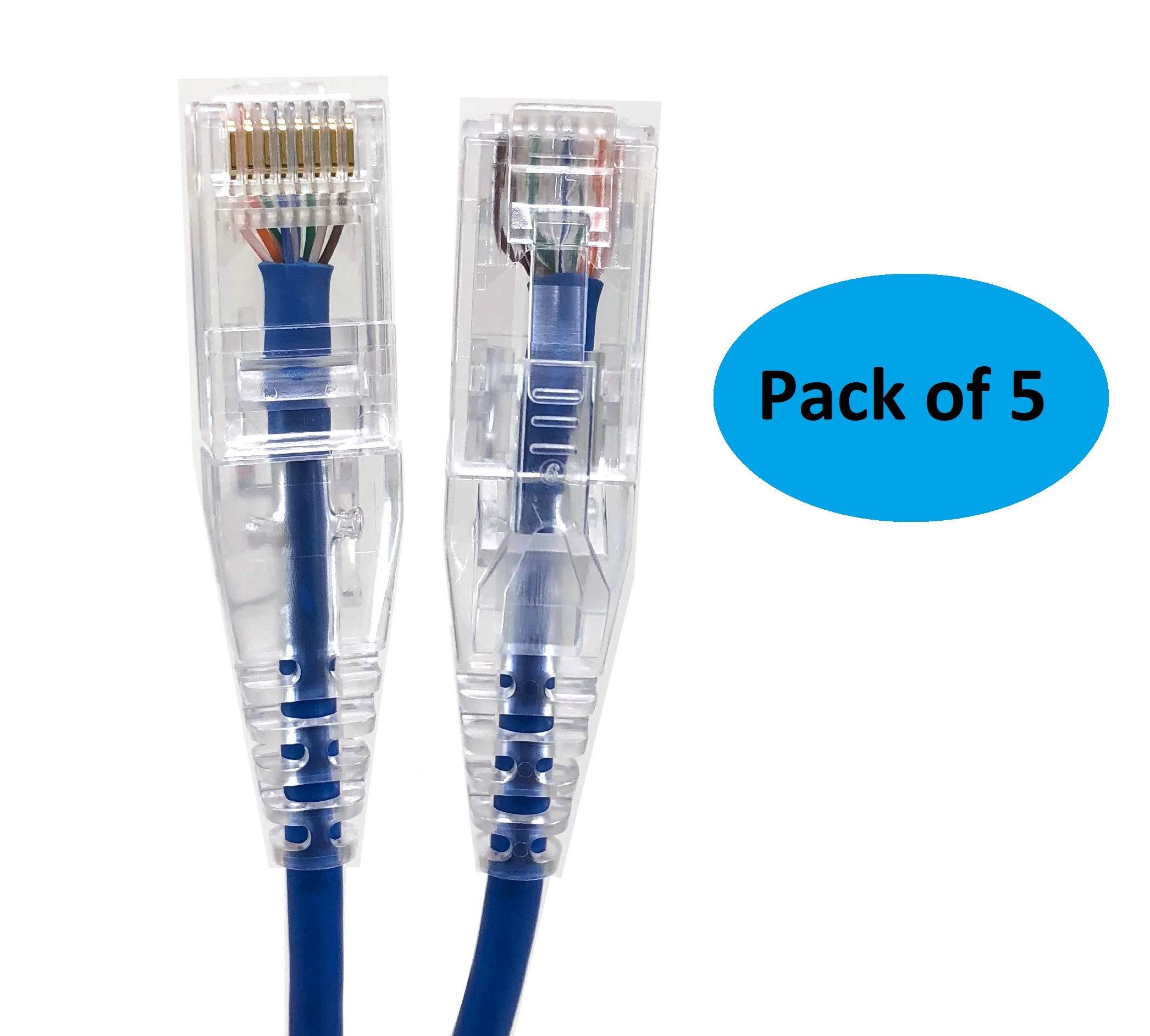 MICRO CONNECTORS Micro Connectors 5 Feet Cat 6A Ultra Slim Patch (28AWG) Cable (Blue) 5-Pack (E09-005BL-SL5)