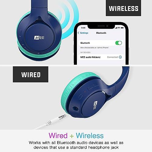 MEE audio MEE audio KidJamz KJ45BT Children's Safe Listening Bluetooth Wireless Headphones with Volume Limiter & Microphone, Adjustable On-Ear Kids Headset for Online Learning/School/Travel/Tablet (Blue/Teal)