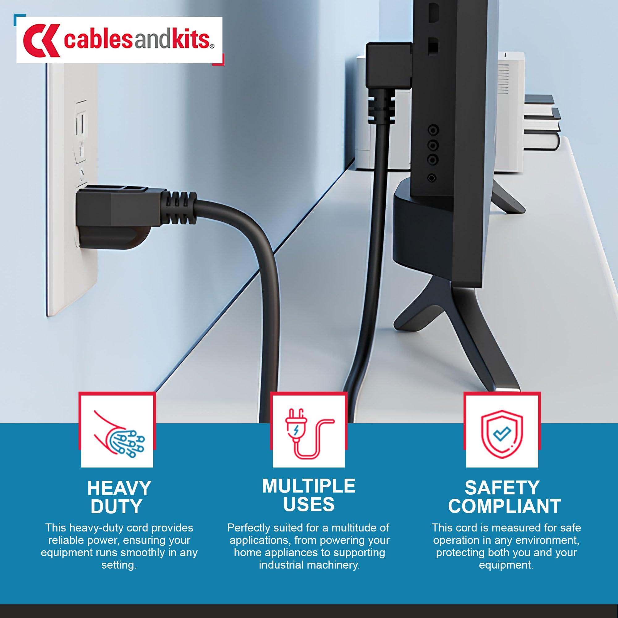 CablesAndKits CablesAndKits 10 ft Right Angle Power Cord for PC Computer Monitor Printer, 10A/125V, 18 AWG, 5-15P to C13, Right Angle Computer Power Cord (NEMA 5-15P to IEC-60320-C13) Black Lifetime Wty
