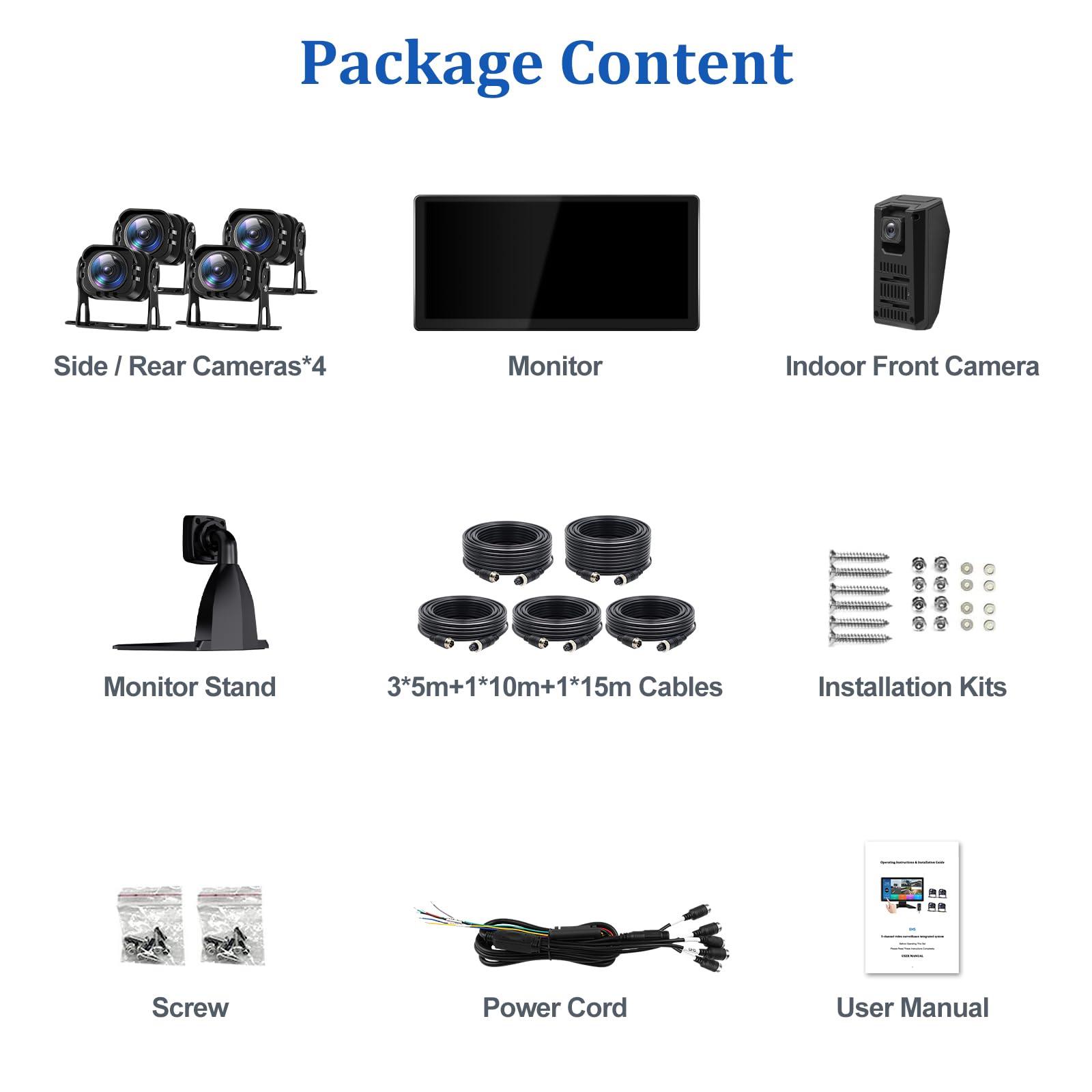 VEKOOTO 4K Backup Camera System with 10.36\" IPS 5-Channel Touch Screen Monitor Rear Side View 5 AHD Camera DVR Recording Backup Heavy Duty Camera for Truck Bus RV Trailer Semi Box EH5 VEKOOTO