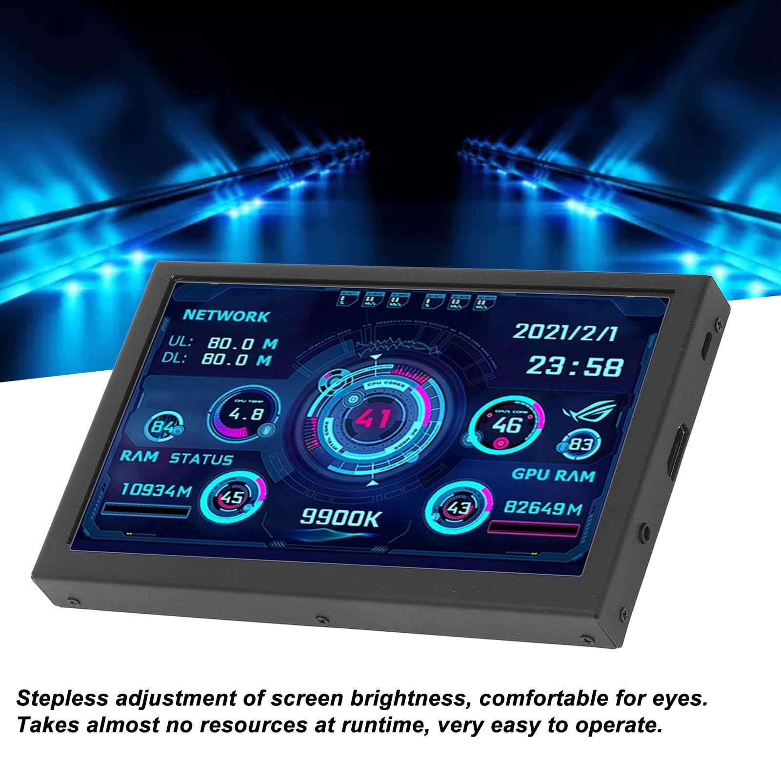 Walfront 7in Computer CPU Hardware Temperature Monitor Dynamic Temperature Secondary Display Screen High Definition for Pc Computer Case