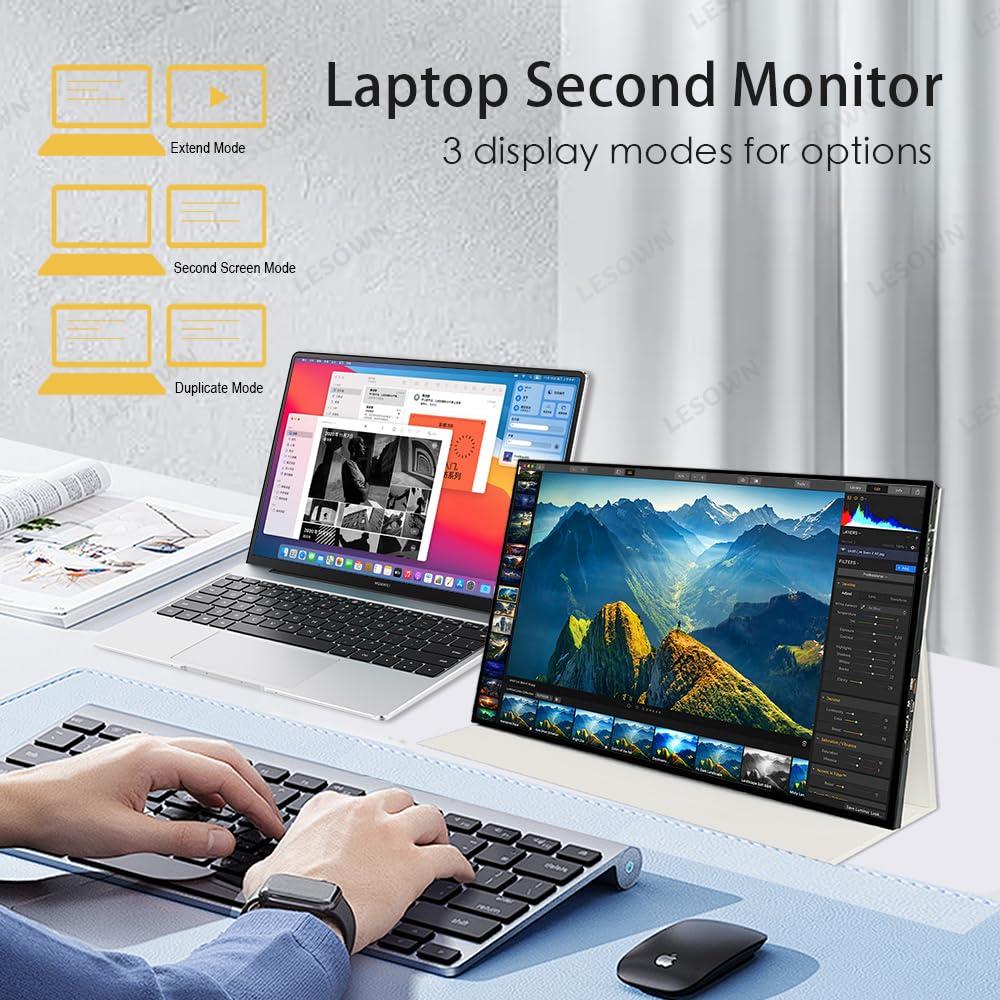 LESOWN LESOWN 18\" 1920x1200 Ultra Thin Portable Gaming Monitor Widescreen 100% sRGB 400Nits VESA USB-C External Display, Built-in Speakers (18\" 1200P 120Hz No Touch)