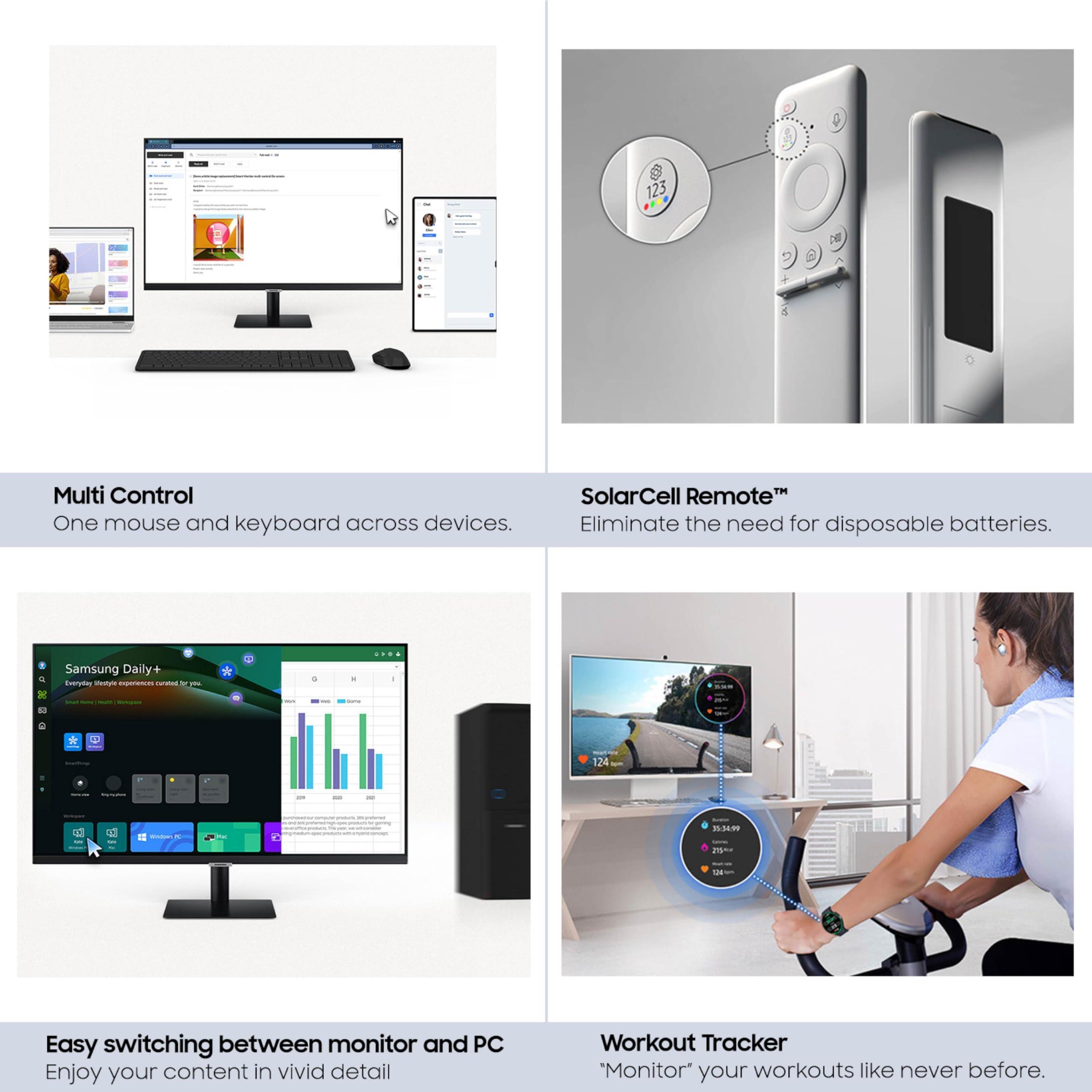 SAMSUNG SAMSUNG 43-Inch M7 (M70D) Series 4K UHD Smart Monitor, Speakers, HDR10, USB-C, Multiple Ports, Gaming Hub, SolarCell Remote, Vision Accessibility Tools, LS43DM702UNXGO, 2024, Black