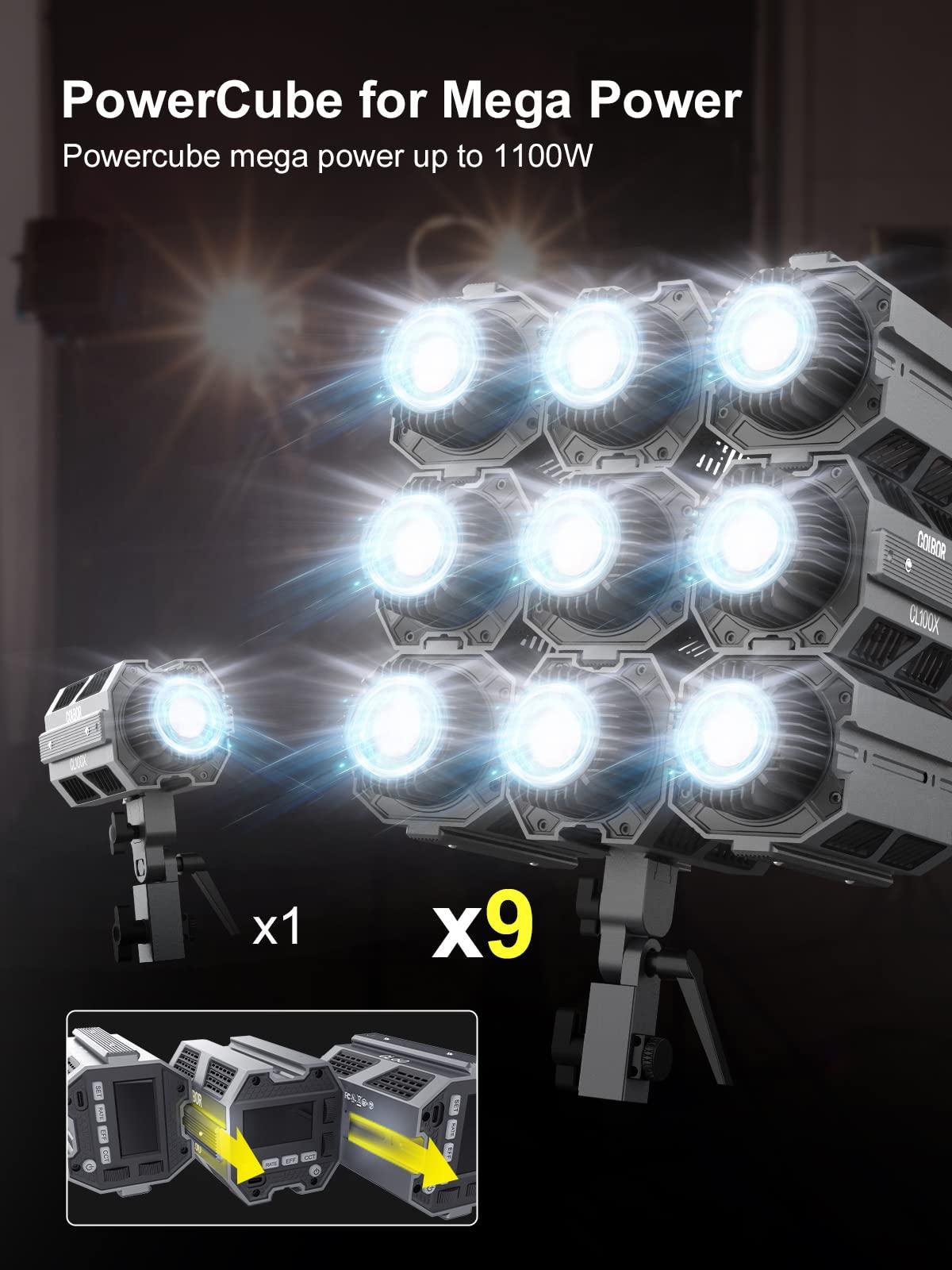 Moman Video Light, Colbor CL100X 110W Bi-Colour Video Light 2700K-6500K CRI97+ COB Continuous Aluminium with Bowens Mount APP Control 10 Light Effect for Photography, Daylight LED Video Light Photo Studio