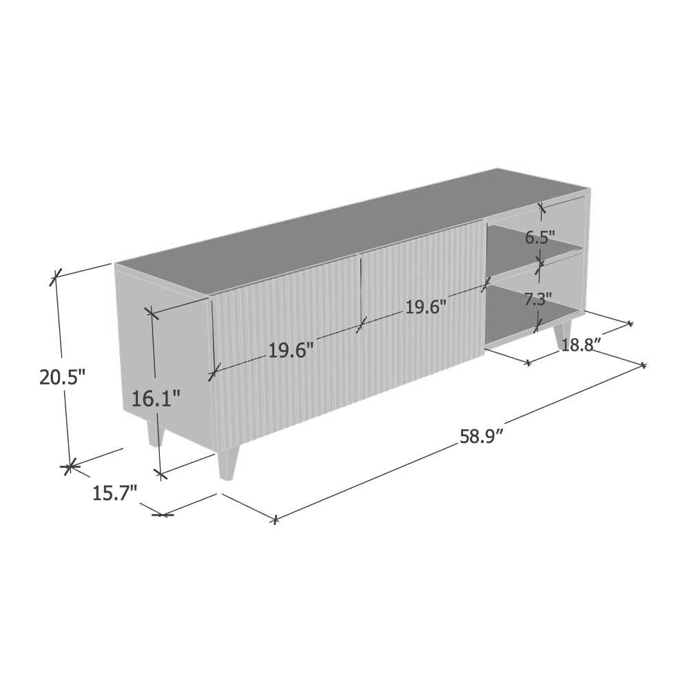 Meble Furniture Pafos TV Stand for TVs up to 65", Modern Matte 59" Entertainment Center, TV Media Console with Storage Cabinets