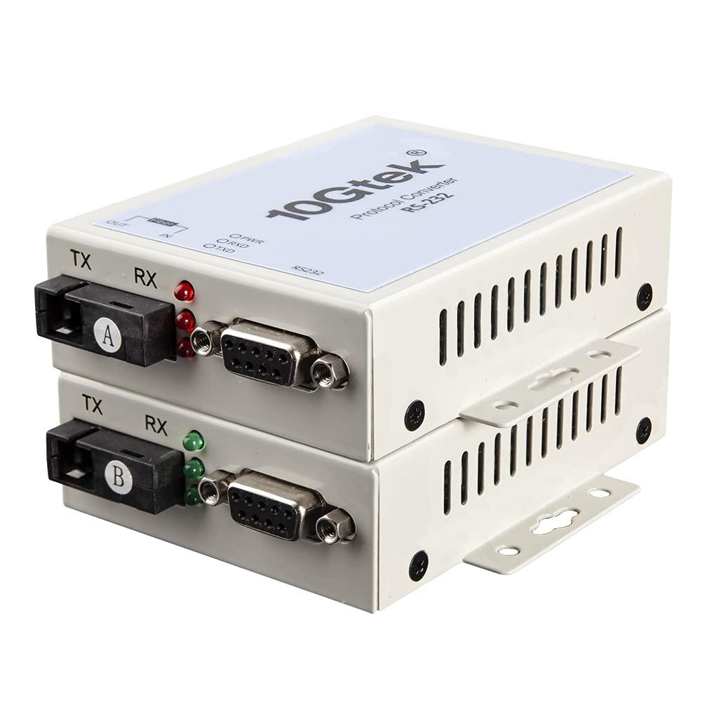10Gtek Serial RS232 to Fiber Optic Media Converter, Serial Communication Data Converter Device Server, SM Bidi SC 1310nm 20km, Daisy-Chain or Redundant-Ring FO