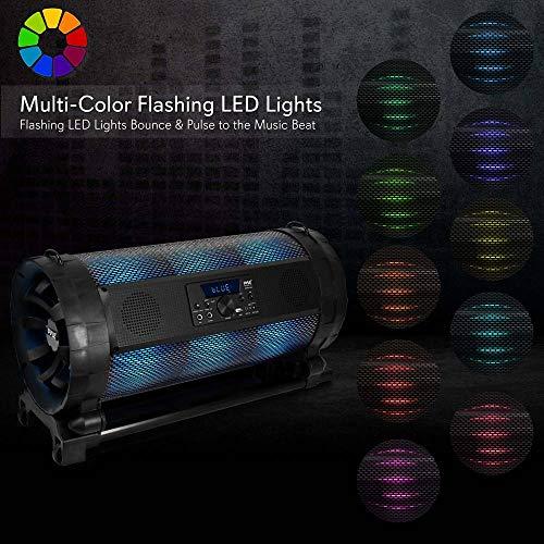 Pyle Pyle Portable Bluetooth Boombox Stereo System - 600 W Digital Outdoor Wireless Loud Speaker w/LED Lights, FM Radio, MP3 Player, USB, Wheels, w/ Karaoke Microphone, Remote Control - PBMSPG198, Black