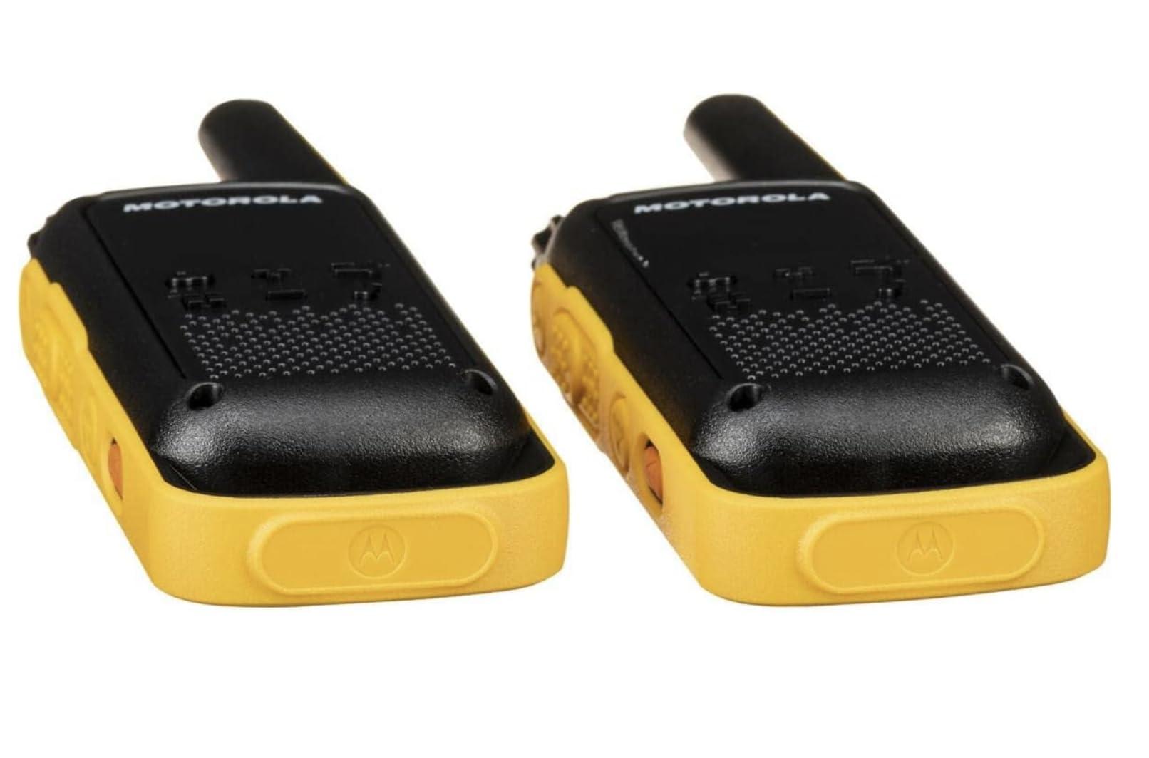 Motorola Solutions Motorola Talkabout T470 Two Way Radio 4-Pack Walkie Talkies Black/Yellow 22 Channels with PTT Earpieces Dual Chargers