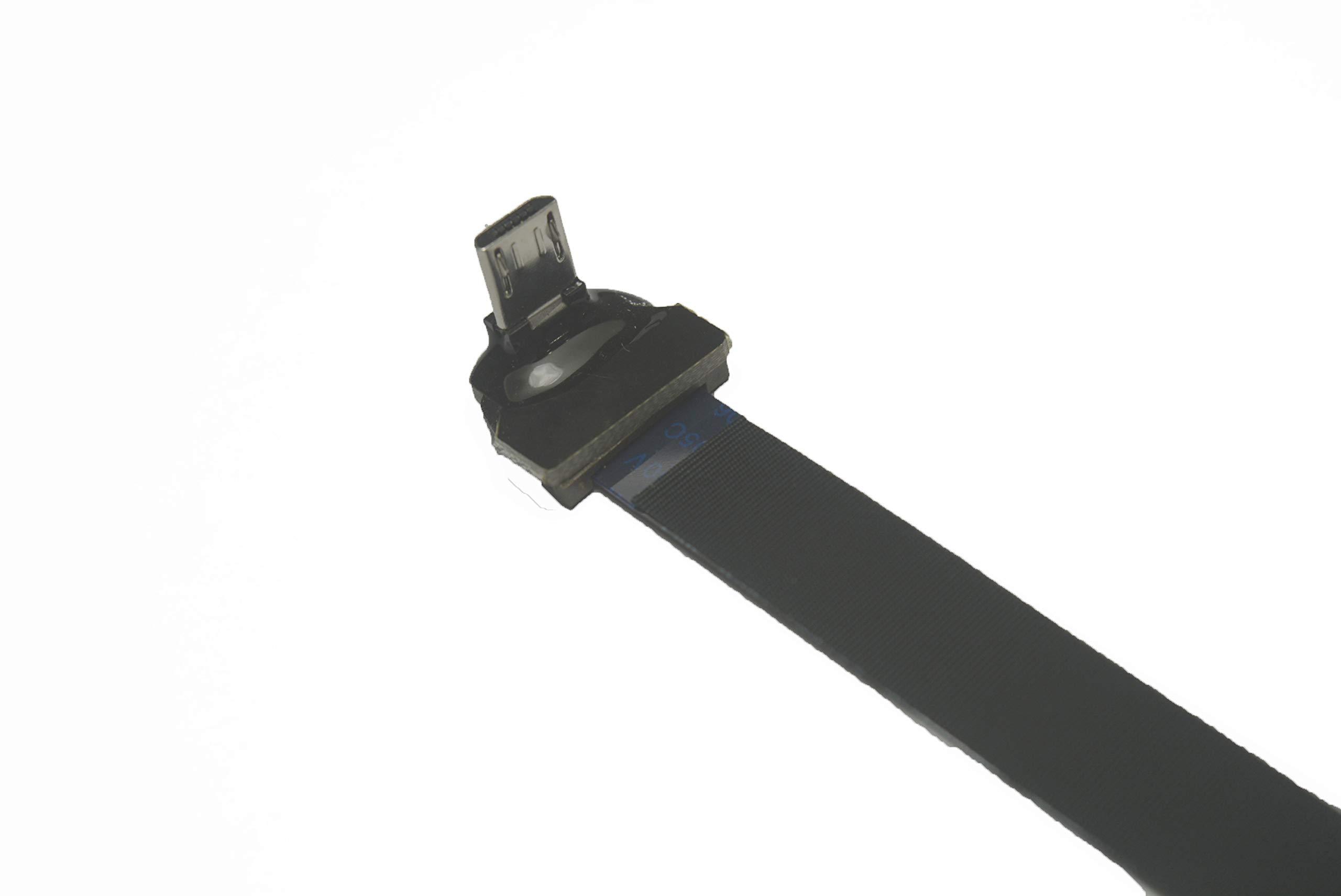 Permanent Short Flat Slim Thin Cable Micro USB 90 Degree Male Angle to Standard USB A Female 90 Degree up Angled Receptacle for sync and Charging Black (5CM, 1.95"-Micro Male-Standard Female)