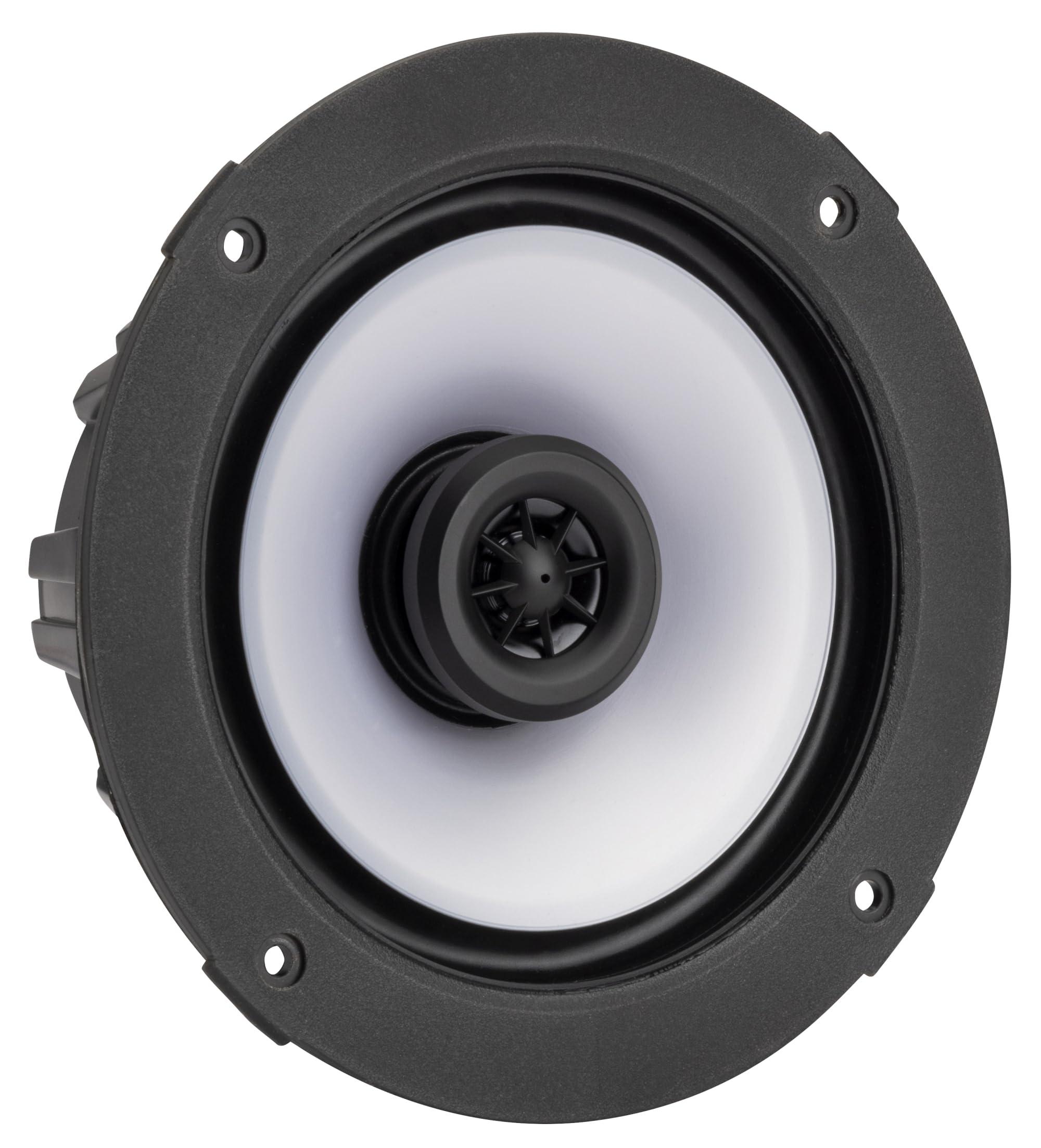 KICKER Kicker 51KM614FL 6.5-Inch (165mm) Thin-Mount Marine Coaxial Speakers with RGB LED, 4-Ohm, White & Silver Grilles Included
