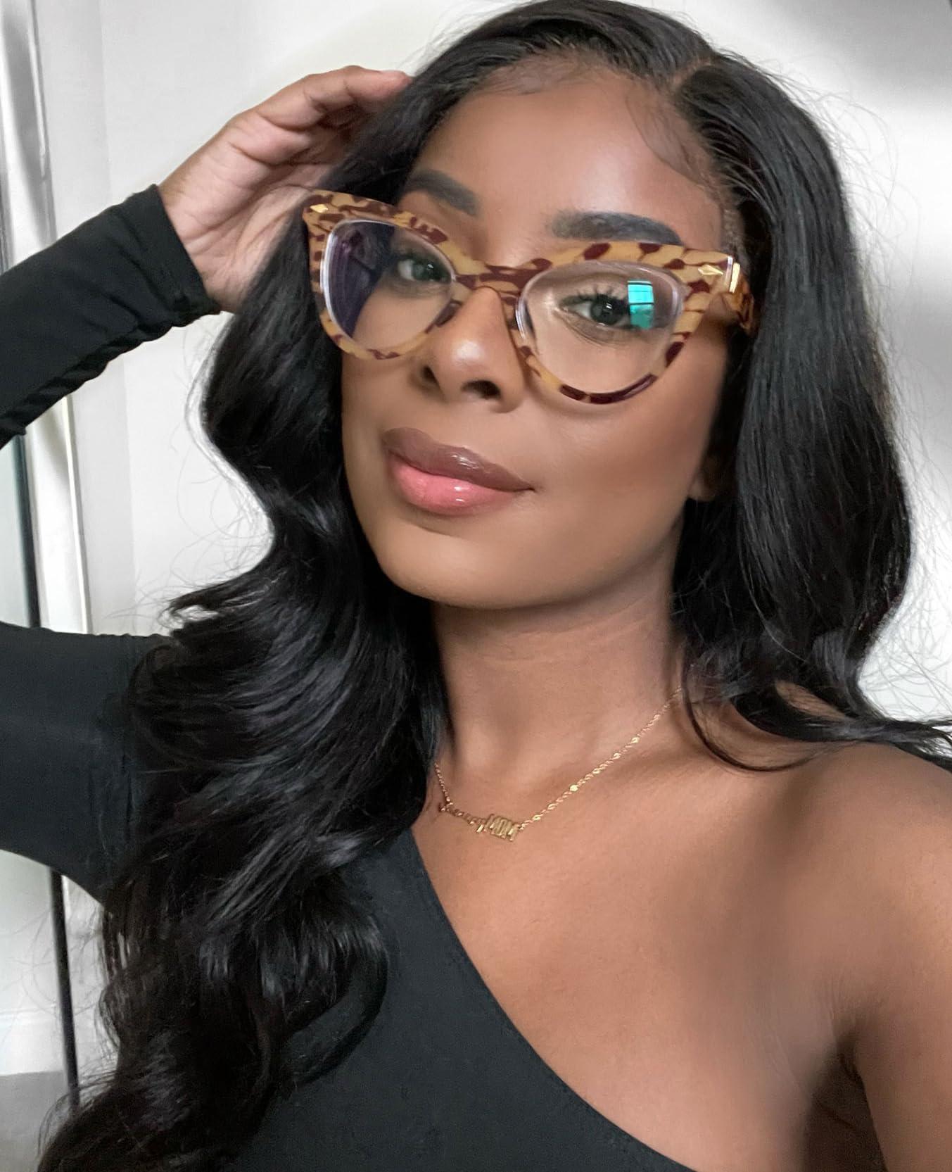 VOOGLAM VOOGLAM Cat Eye Non Prescription Glasses with HD Clear Lenses for Women in Amber TR90 Frame Maite OP02131