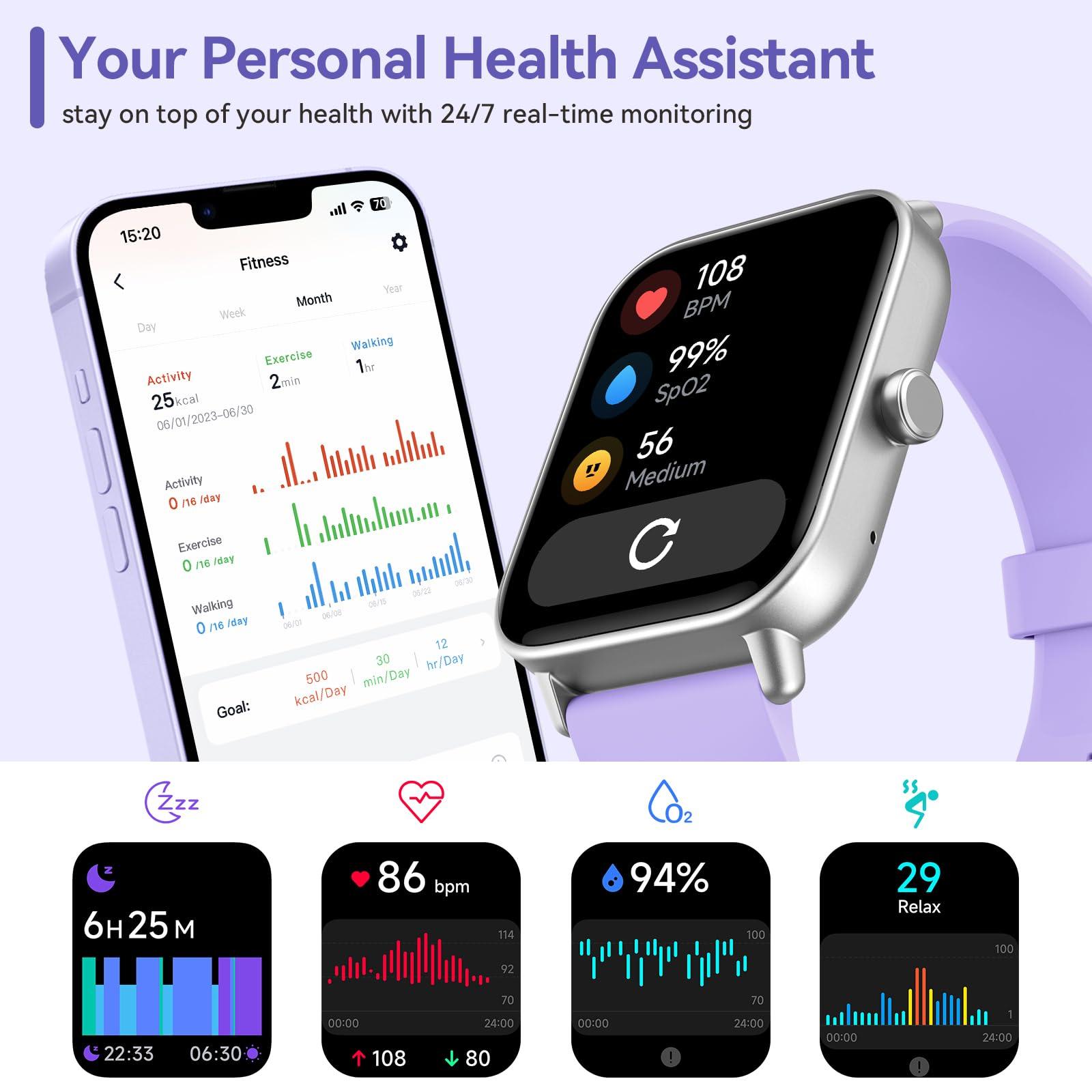 aeac Smart Watch, Alexa Built-in, Stable Bluetooth Call, 2024 Newest Fitness Tracker with Heart Rate/SpO2/Stress/Sleep Monitor, 100 Sports, IP68 Waterproof Smartwatches for iOS Android