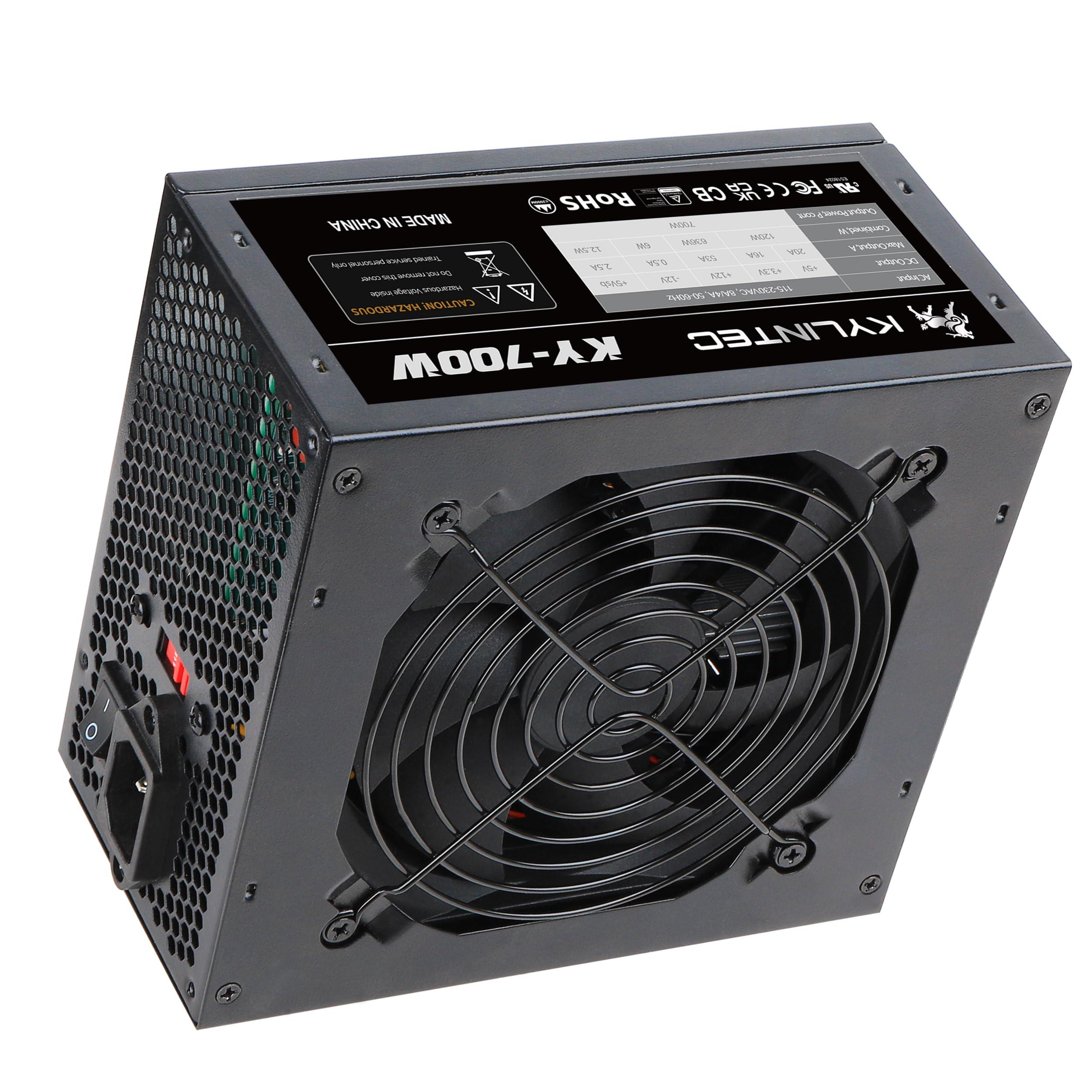 KYLINTEC 700W Gaming PC PSU, 12V Power Supply for PC Computers with 120 mm Silent Fan, Non-Modular PSU