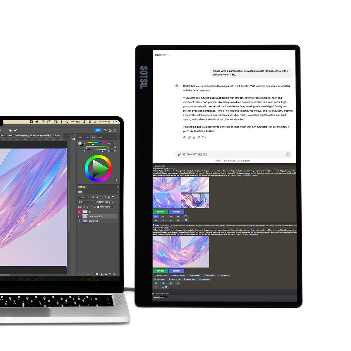 SOTSU SOTSU FlipAction Go 14" Premium Portable Monitor SFA14PMMG | Robust but Lightweight | Tempered Glass Cover | 1080p | 400 Nits | 100% sRGB | 5W | Super Versatile | USB C or Mini HDMI