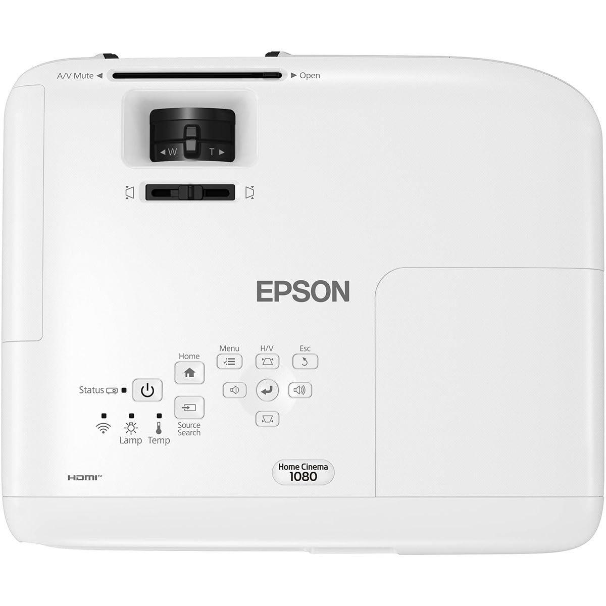 Epson Epson Home Cinema 1080 3-chip 3LCD 1080p Projector, 3400 lumens Color and White Brightness, Streaming/Gaming/Home Theater, Built-in Speaker, 16,000:1 Contrast (Renewed)