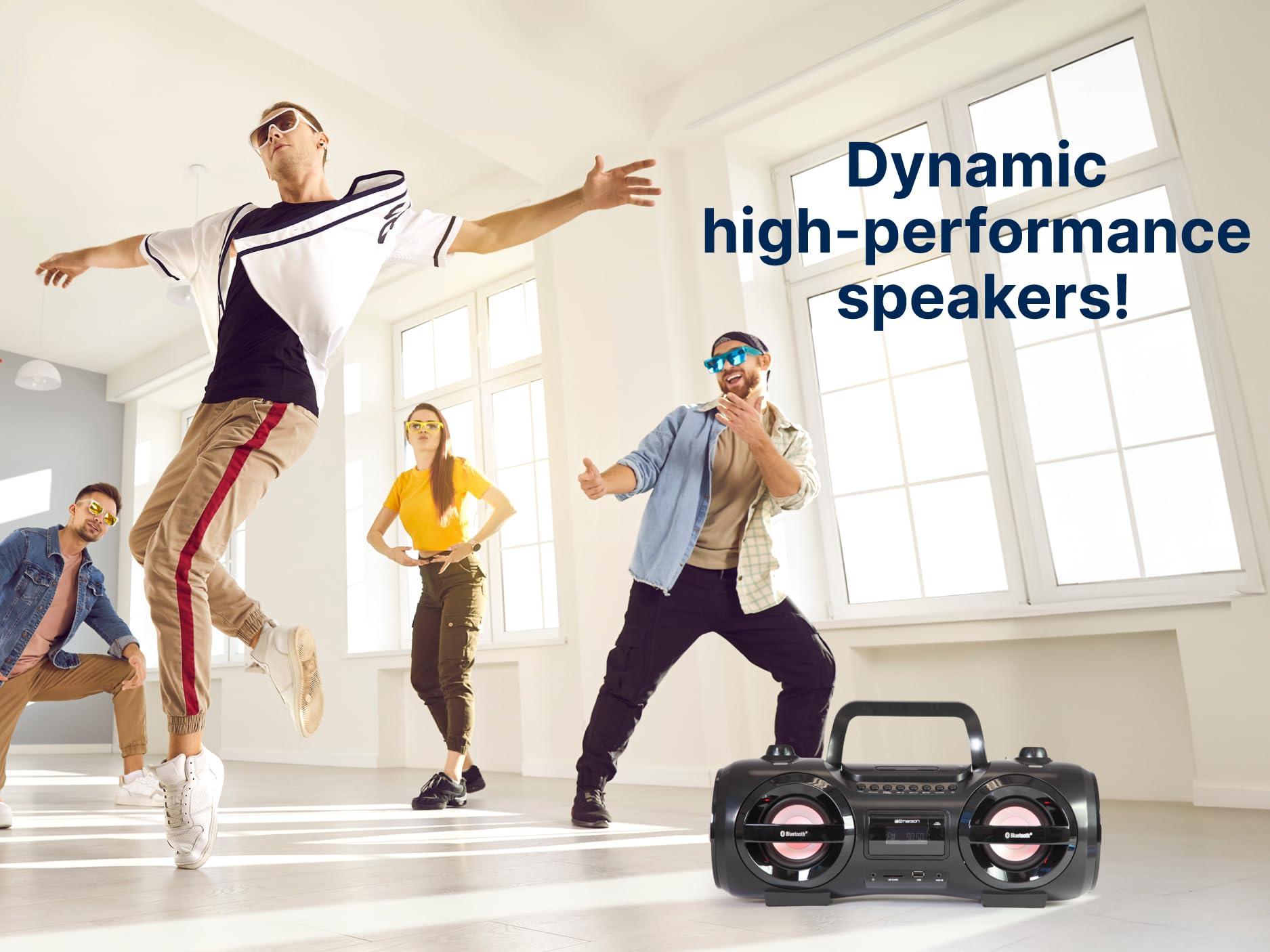 Emerson Emerson EPB-3005 Retro Portable Boombox CD Player, Cassette, AM/FM Radio, Bluetooth, USB, LED Display, Aux-in, Headphone Jack, Battery or AC Powered, Classic Entertainment for Home & Outdoors