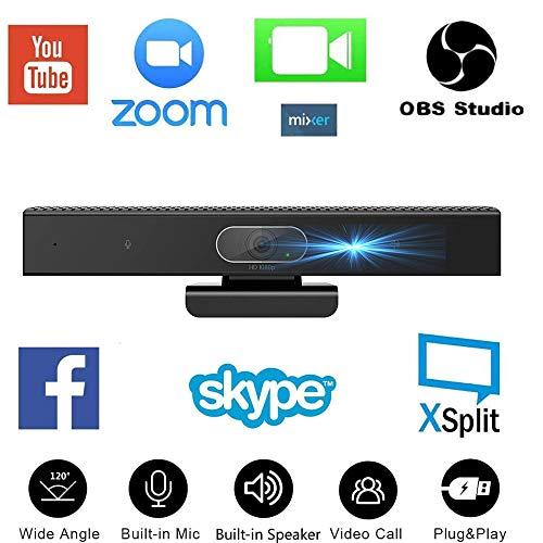 JACKLY Conference Room Camera with Microphone and Speaker, Wide Angle USB Video Conference Camera for Mac, PC, Laptop, Desktop (Black with Inverted Phase)