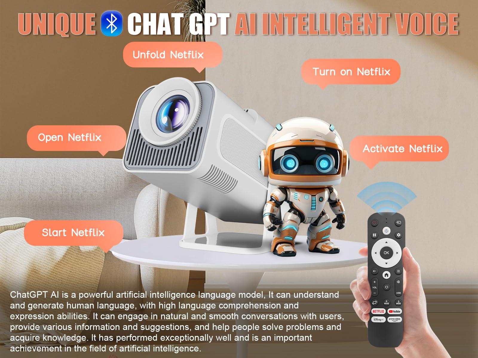 Alwtniet [Netflix Licensed] Smart Mini Projector 320ANSI Native 1080P 4K Support with Official Apps, Portable Projector with WiFi and BT for Home Theater/Outdoor/Bedroom HY320 NTV