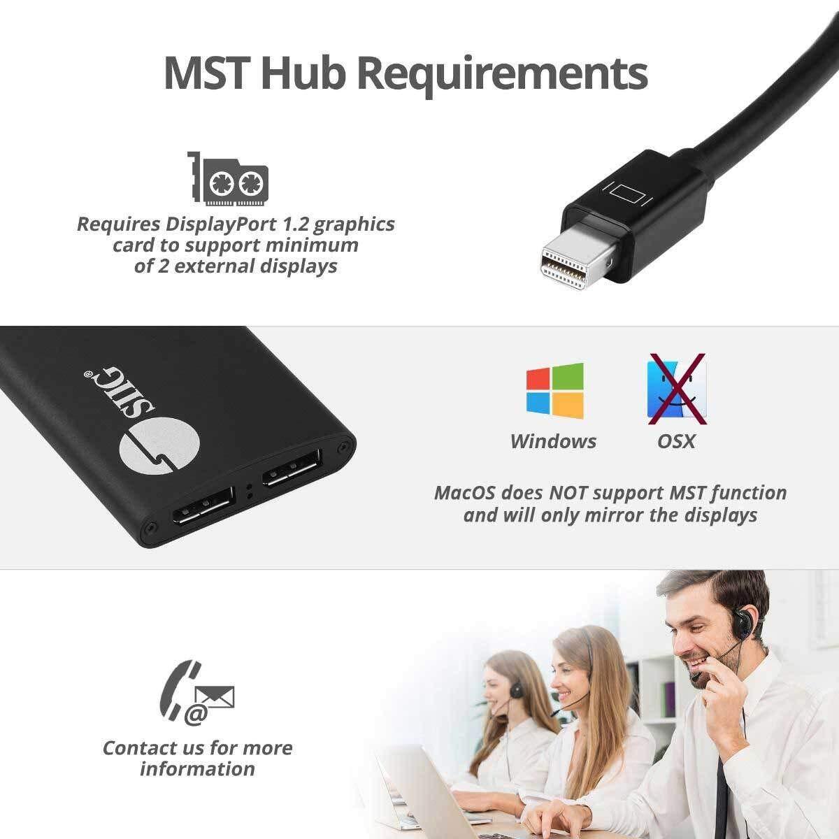 SIIG SIIG 2-Port Mini DisplayPort 1.2 to 2 DisplayPort MST Hub Video Splitter, Not for HDMI, DisplayPort Daisy Chain Monitor, Not for MacOS, TAA Compliant (CE-DP0J11-S1)