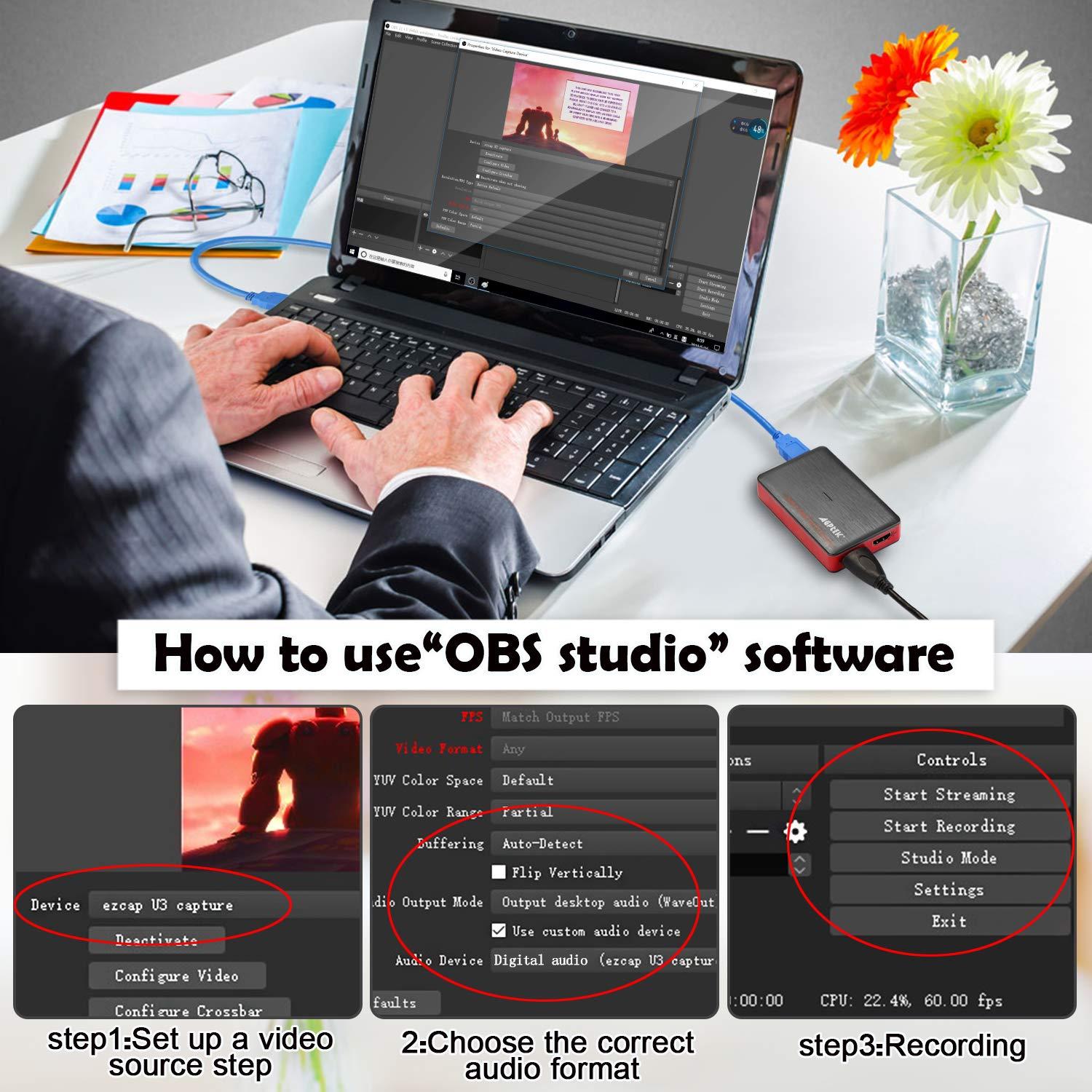 AGPTEK USB3.0 Game Capture Card 4K@30, 4K HDMI Video Capture Live Streaming Record 4K 30 FPS or 1080p120, 1440p60, HDMI Capture Card Work for PS5/PS4/Xbox One/Switch/Camera