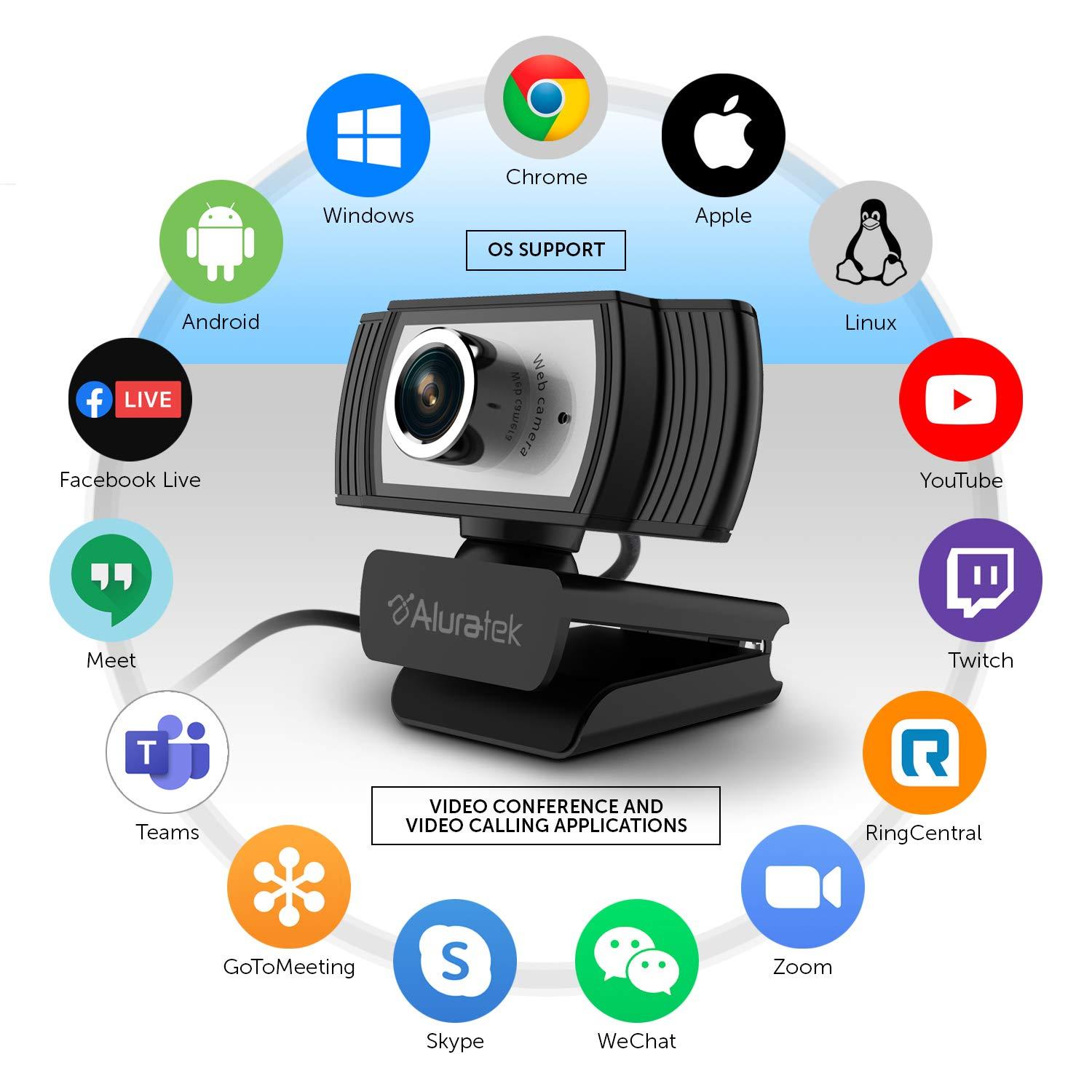 Aluratek Aluratek HD 1080P Video Webcam (AWC04F) Full HD Webcam with Built-in Microphone, Autofocus, and Adjustable Clip Perfect for Streaming, Video Calls, and Online Meetings Video and Audio