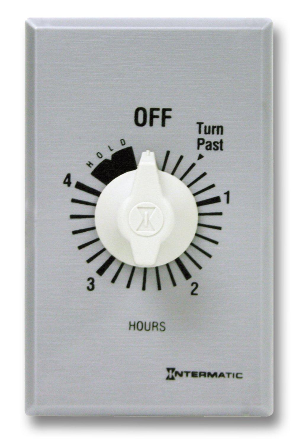 Intermatic Intermatic FF34HH 4-Hour Spring Loaded Wall Timer with Hold - Versatile SPDT Control - Energy-Saving Universal Compatibility, Brushed Metal Finish