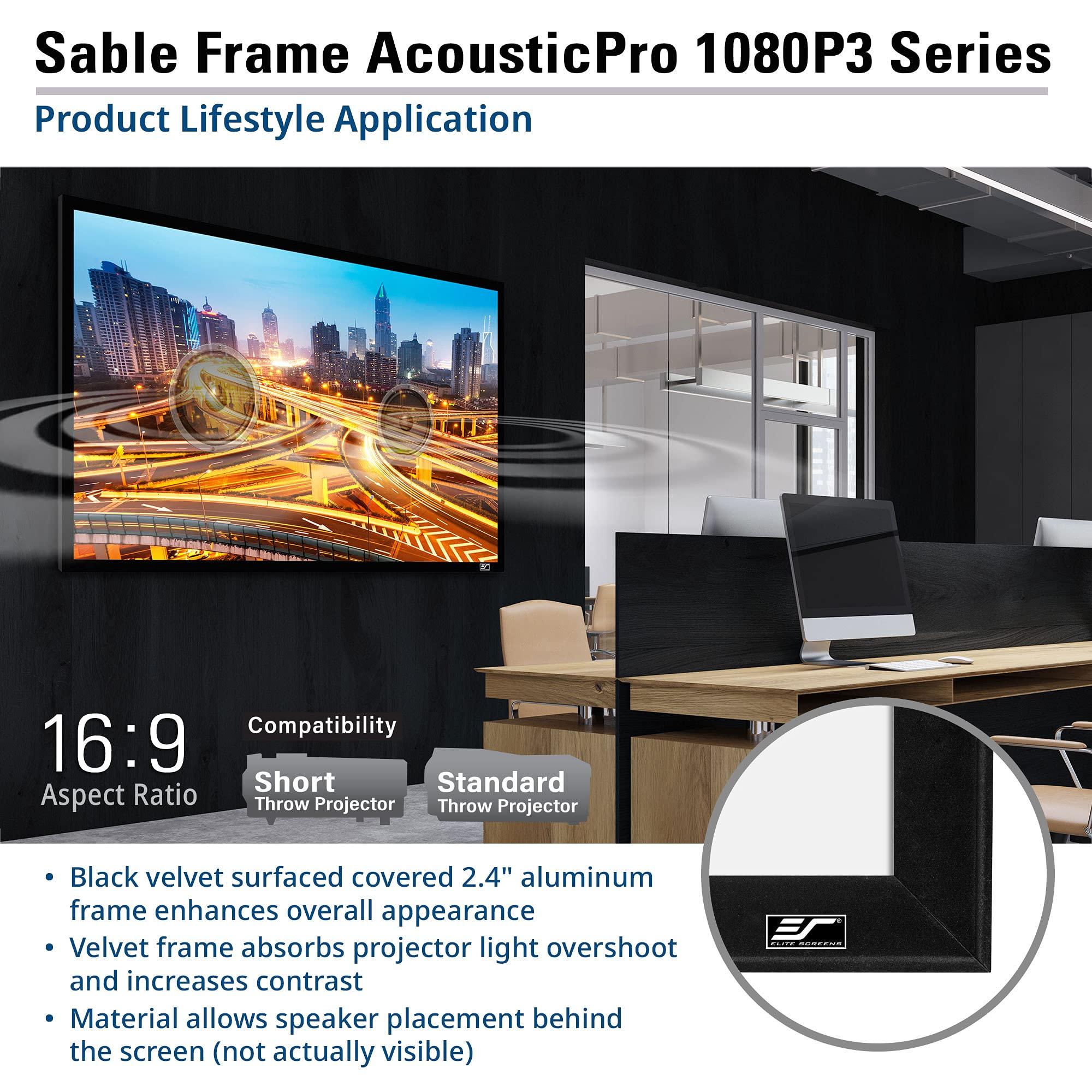 Elite Screens Elite Screens Sable Frame Series, 96-inch Diagonal 2.35:1, Sound Transparent Perforated Weave Fixed Frame Projection Projector Screen, ER96WH1W-A1080P3