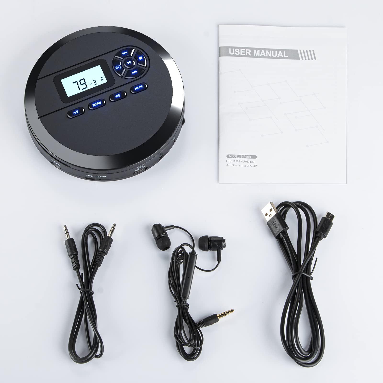 Desobry DESOBRY CD Player Portable with Speakers & FM Transmitter, Rechargeable Compact CD Player for Car Built-in 2000mAh, Portable Player with LCD Screen, Earphones, AUX Cord