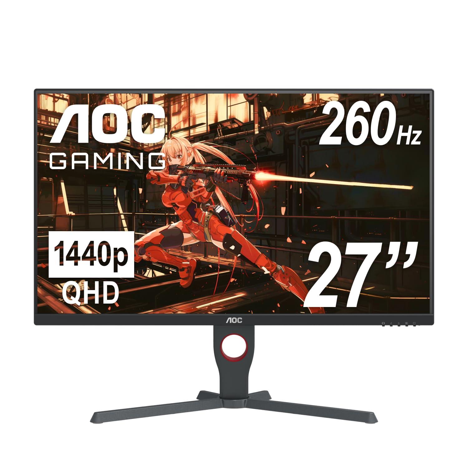 AOC AOC Q27G4XN 27" Gaming Monitor, 2K QHD 2560x1440, 180Hz 1ms, Adaptive-Sync, Height Adjustable, 2X HDMI 2.0, 1x Display Port, Xbox/PS5/Switch Ready, 3-Year Zero-Bright-dot