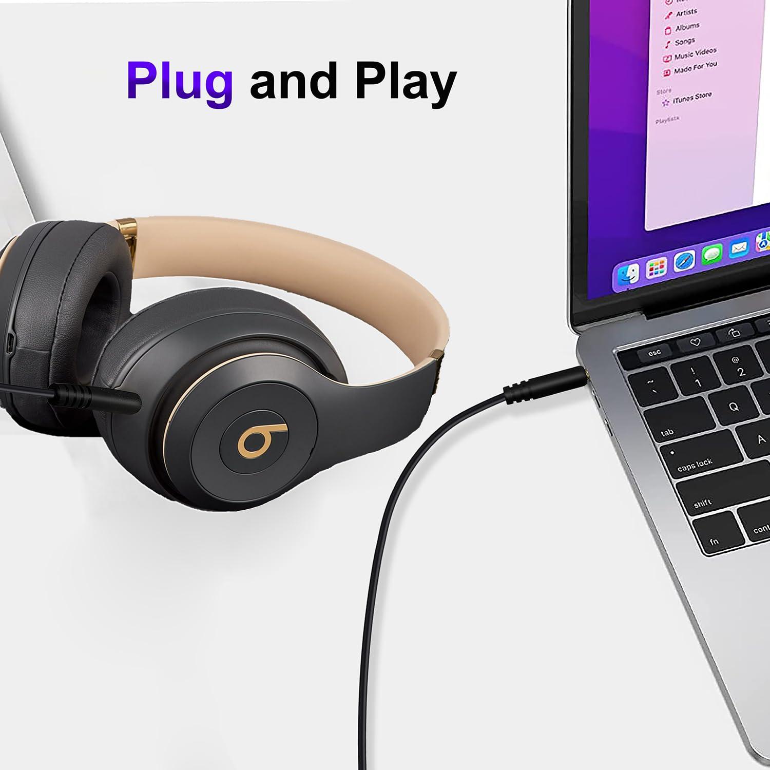 Callez Beats Headphones Replacement Audio Cable Wire 3.5mm to 3.5mm Aux Cord Compatible with Beats Solo2 Solo3 Studio3 Wireless HD Pro by Dr. Dre Sony WH-1000XM4 WH-1000XM5 WH-CH720N Headphones (No Mic)