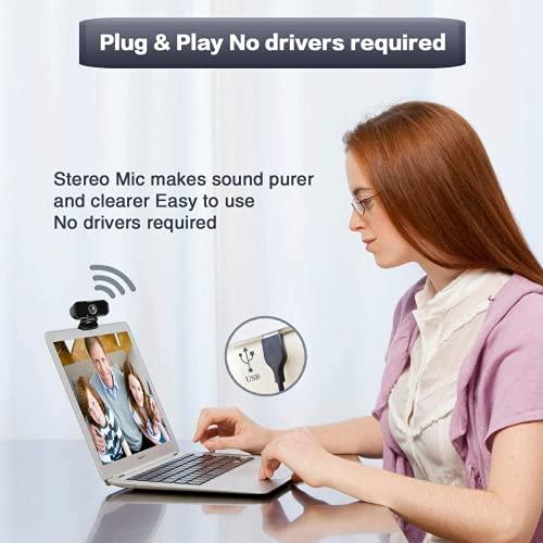 Svcouok Webcam 1080p HD Computer Camera - Microphone Laptop USB PC Webcam with Privacy Shutter and Tripod Stand, 110 Degree Live Streaming Widescreen Recording Pro Video Web Camera for Calling, Conferencing