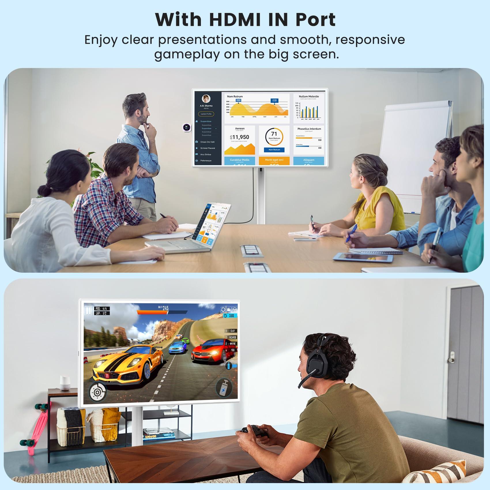 BIGASUO BIGASUO 32-Inch Portable Smart Screen 1080p Portable Monitor with Rotatable Touch Screen, 8G RAM+128G Storage, Android 13 OS, Built-in Battery(4-6H), Rolling TV on Wheels, Remote Control