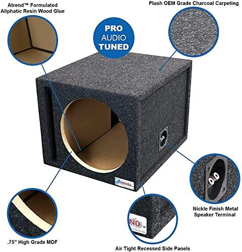 Atrend Bbox Single Vented 15 Inch Subwoofer Enclosure - SPL Audio Tuned Single Vented Car Subwoofer Boxes & Enclosures - Premium Subwoofer Box Improves Audio Quality, Sound & Bass - Nickel Finish Terminals