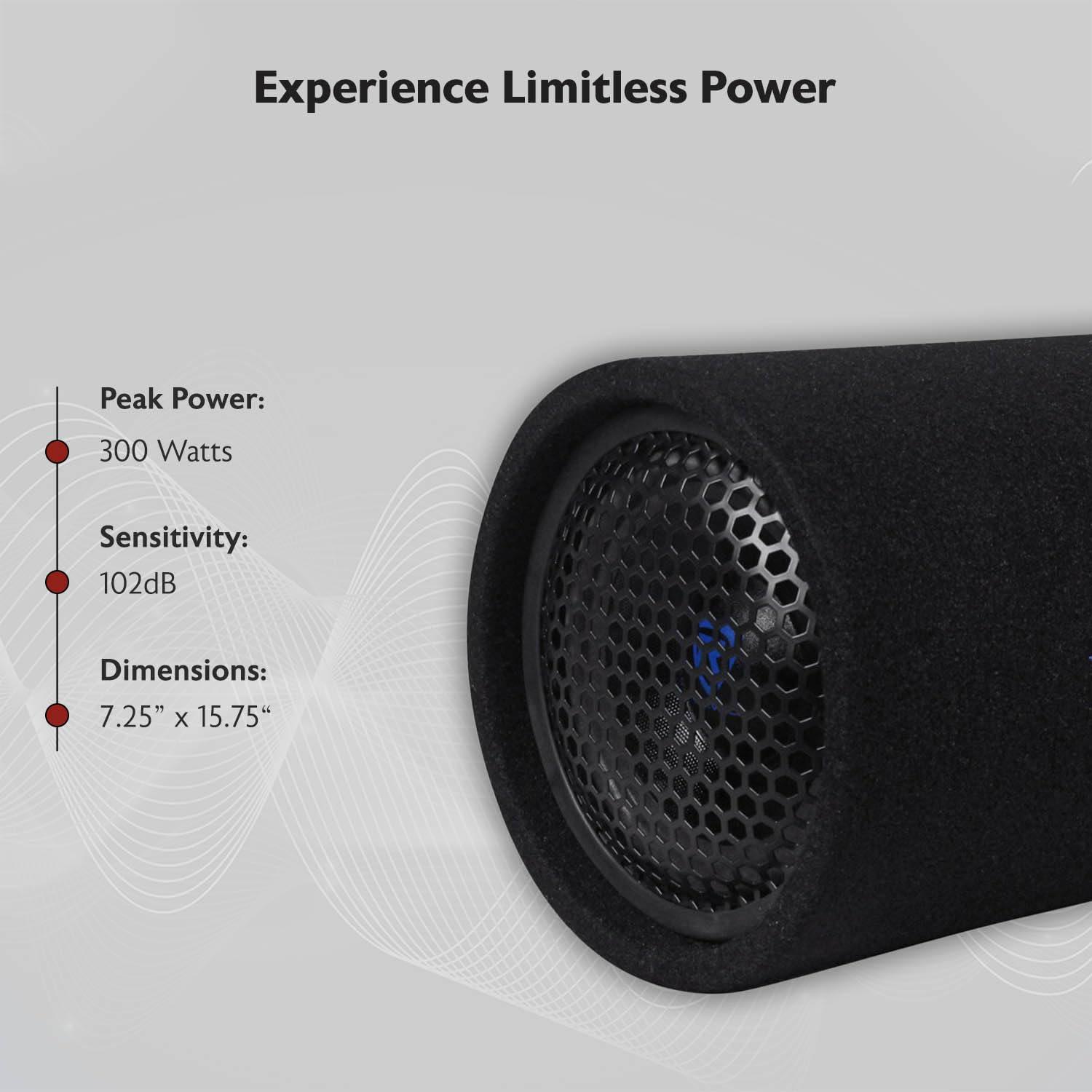 Rockville Rockville RTB65A 6.5\" Powered Subwoofer Bass Tube, 300W Peak, Deep Bass, Built-In Amp, MP3 Input, Crossover, Vented Enclosure, Perfect for Car Audio