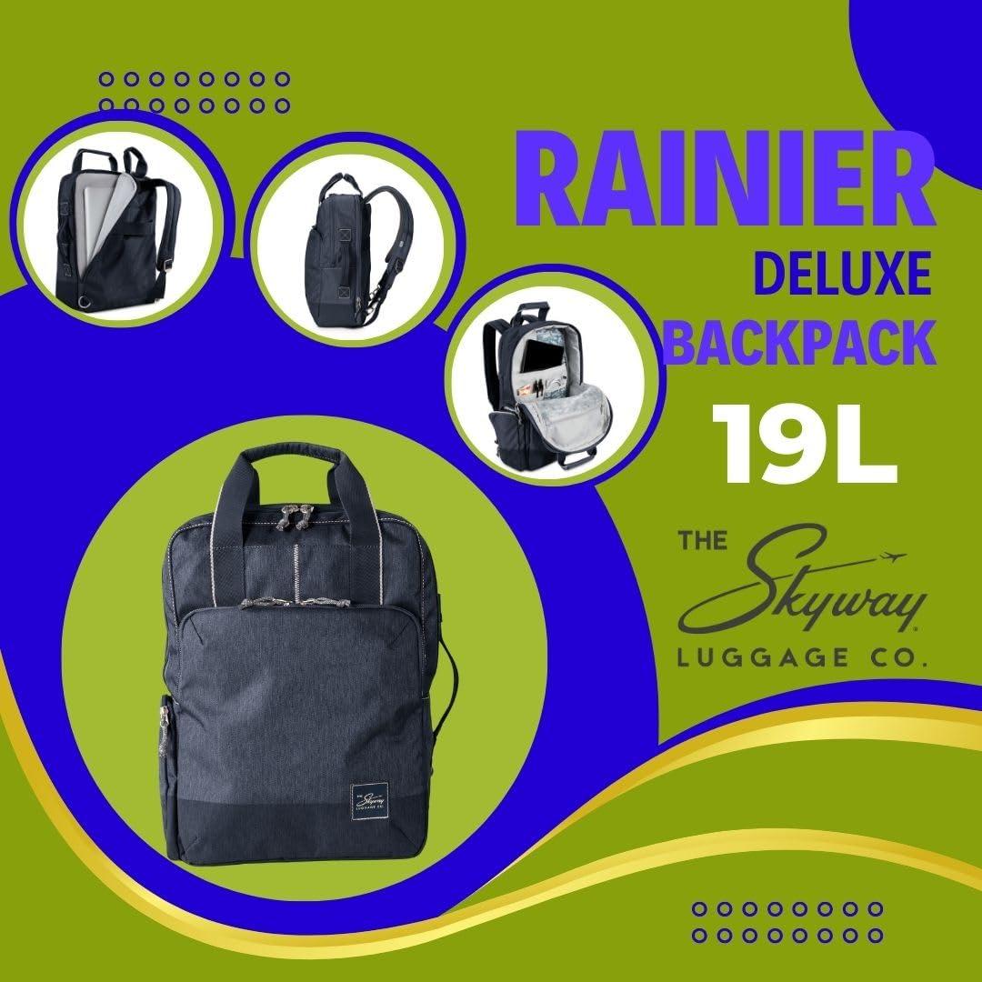 Skyway Skyway Luggage Rainier Deluxe Backpack, Eco-Friendly, Made of 100% rPET Travel Laptop Bag for Women & Men, Flight Approved Carry On Bag, 17L, Tahoe Blue
