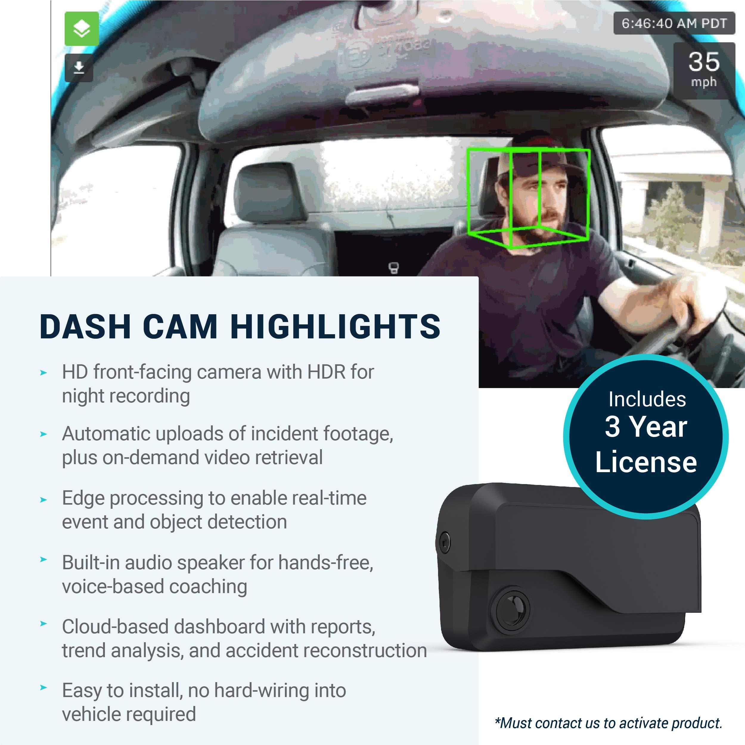 Samsara Samsara CM31 Front-Facing AI Dash Cam with VG34 Cellular Vehicle IoT Gateway and 3-Year License | 121 Semi-Wide Angle , HDR, Motion Detection, Nighttime, Loop Recording