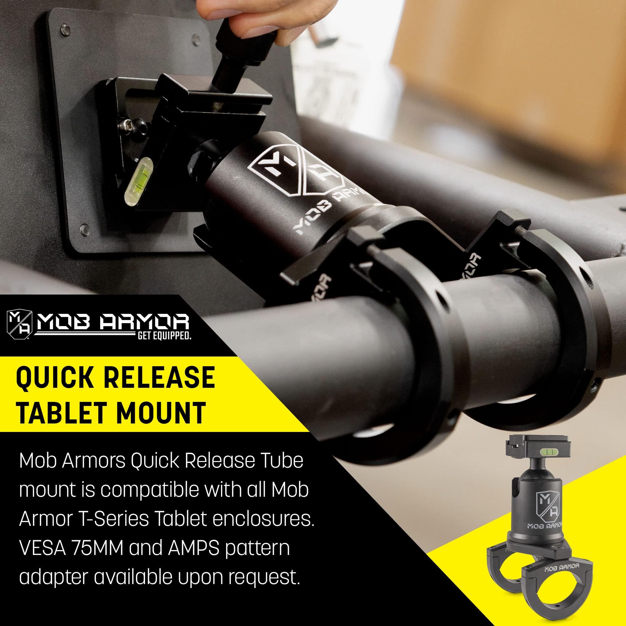 Mob Armor Mob Armor Quick Release Maxx Tube Mount - Adjustable Tablet Holder with Rotating and Tilting Housing, Quick-Detach Mechanism, and Secure Clamp for Mounting on Tubes in Vehicles, Worksites, and Gyms