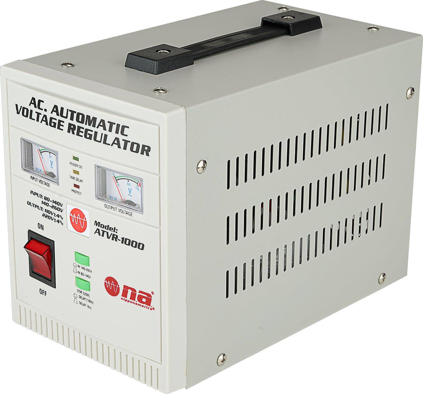 Nippon America Nippon America Automatic Voltage Regulator (ATVR-1000), 1000 Watts, CPU Control Circuit, Delay Function, Temperature Protection, Display, LED Indictor, Handle, 110V/220V Output