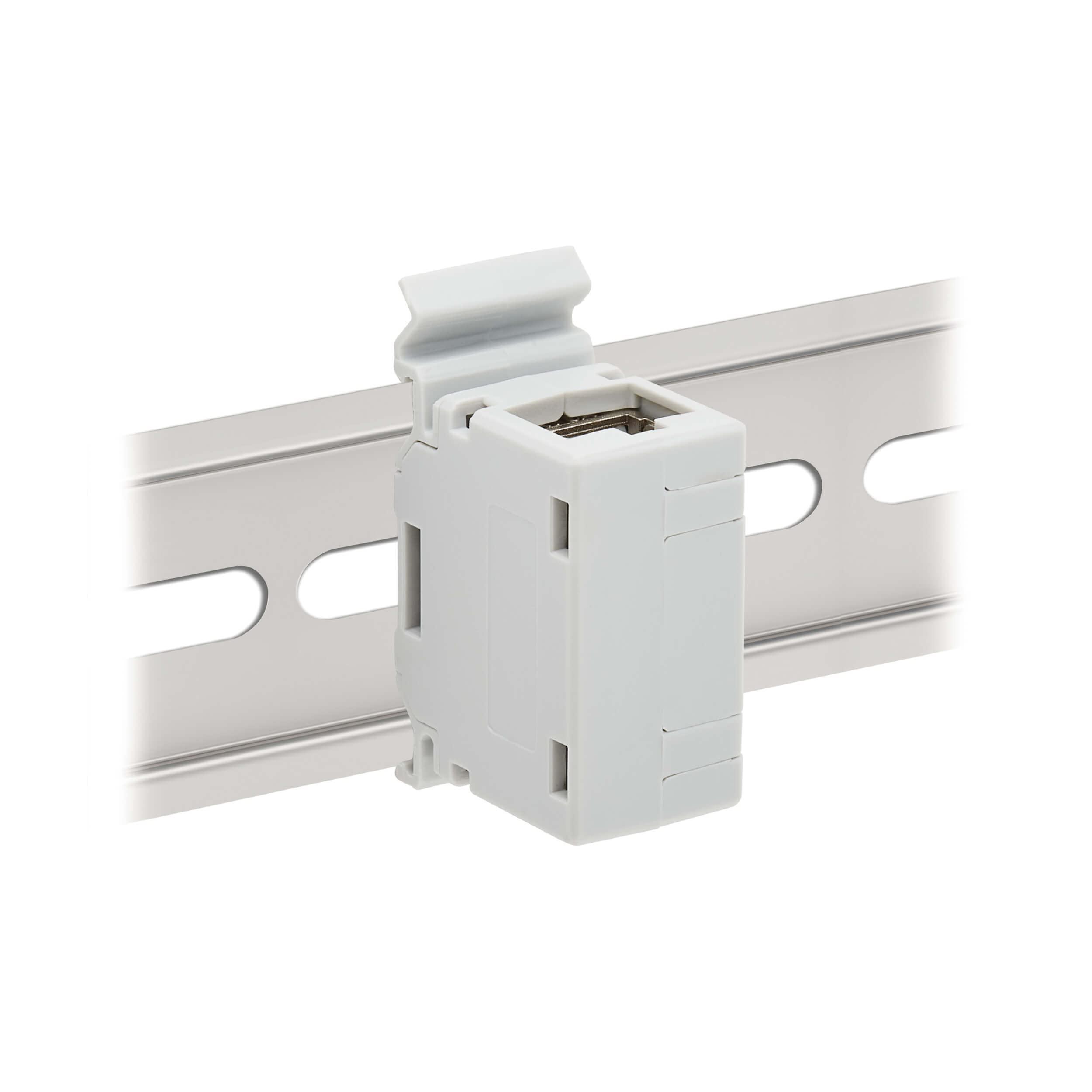 Tripp Lite Tripp Lite DIN-Rail Cat6a RJ45 Shielded in-Line Mountable Snap-in Coupler & PoE++, EMI/RFI Shielding, Backwards Compatible, Female-to-Female, TAA Compliant, Manufacturer's Warranty (N235-D01-SH-6A)